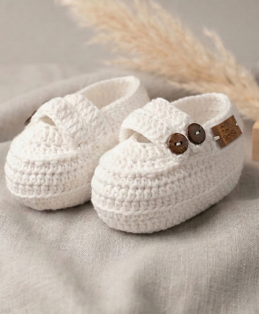 Funkrafts Organic Cotton Woven Solid Button Closure Booties - White-picture-24