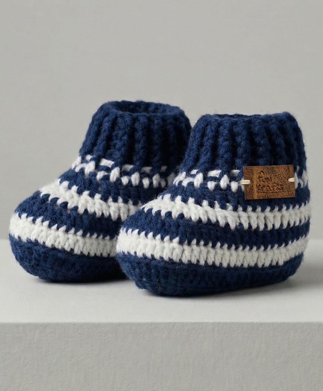 Funkrafts Organic Cotton Woven Self Designed Booties - Navy Blue-image-1