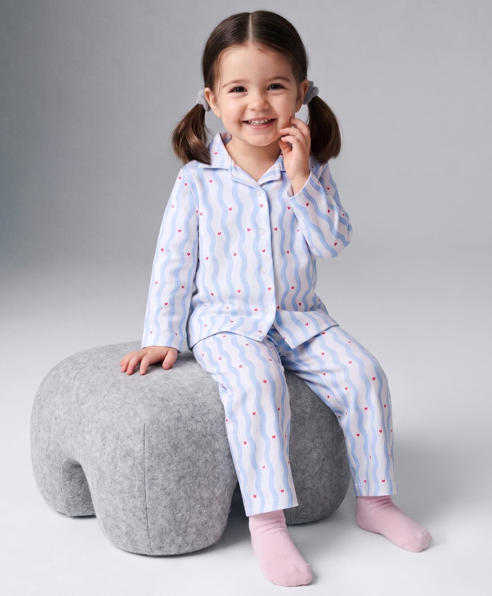 Bonfino 100% Cotton Knit Full Sleeves FRont Open Shirt & Pyjama Night Suit with Hearts Print - White-picture-26