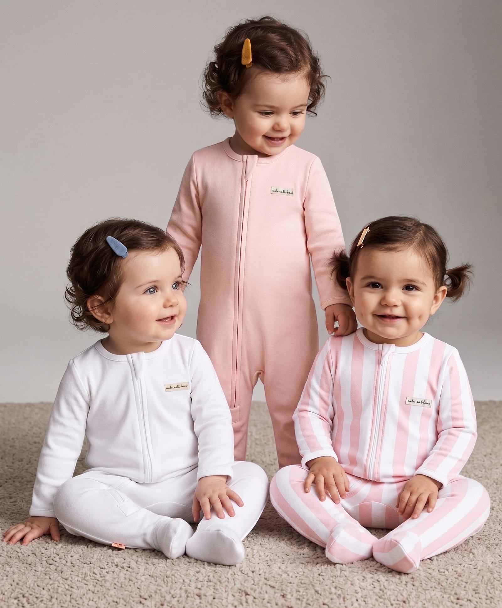 Bonfino 100% Cotton Knit Full Sleeves Striped Sleep Suit Pack of 3 - Pink, Peach & White-image-34