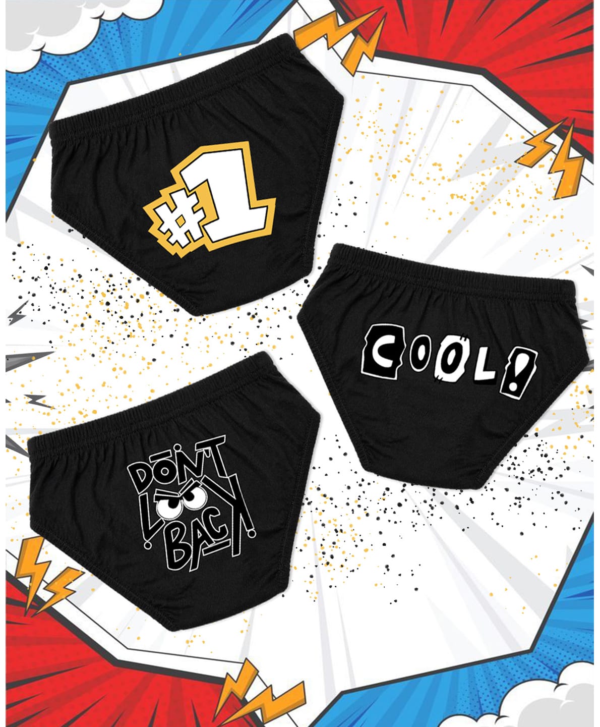 NUSYL 100% Cotton Knit Pack Of 3 Dont Look Back & Cool Text Printed Briefs - Black-picture-31
