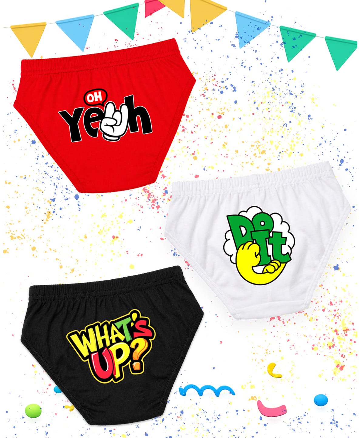 NUSYL 100% Cotton Knit Pack Of 3 Do It & Whats Up Text Printed Briefs - Black White & Red-picture-35