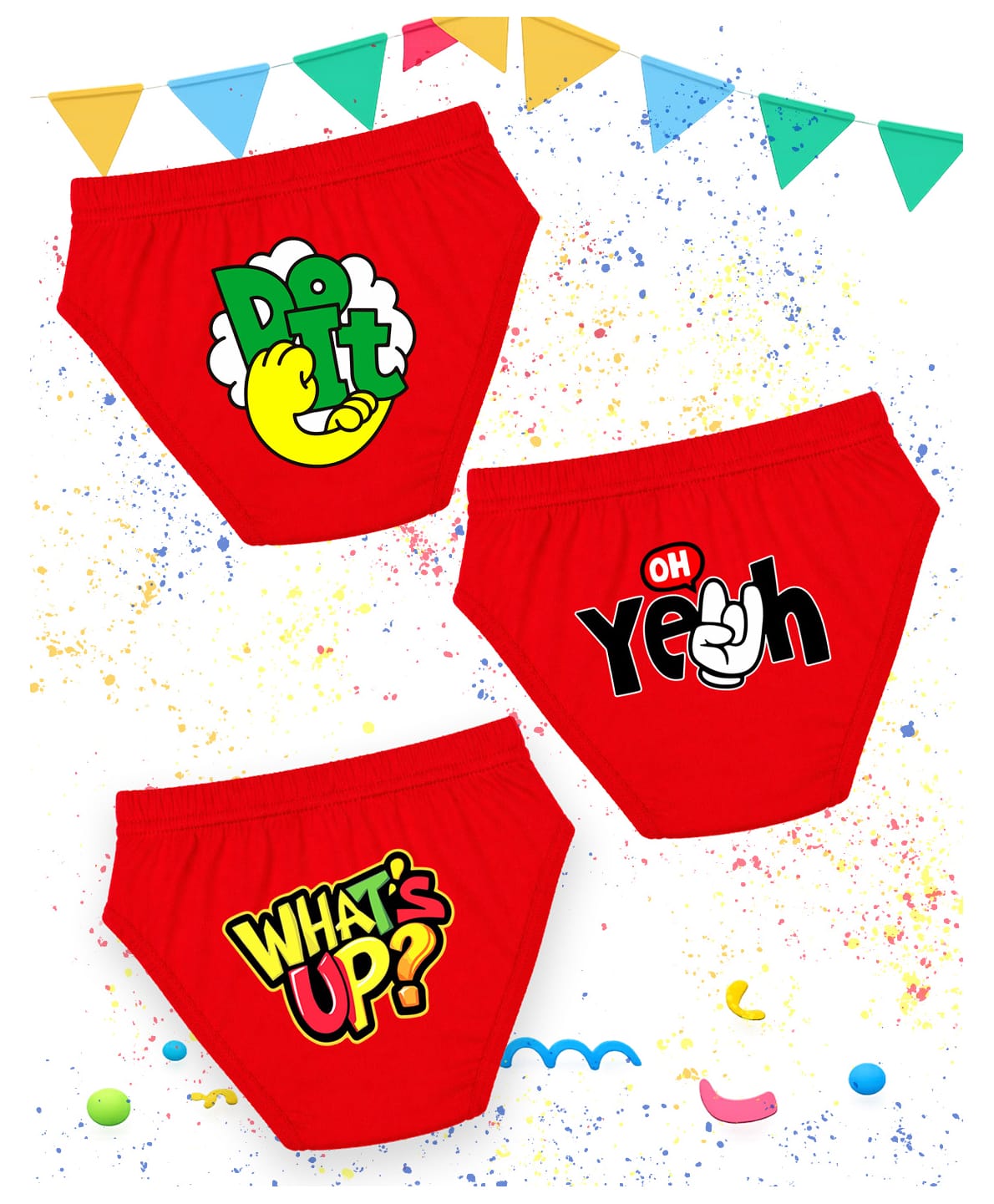 NUSYL 100% Cotton Knit Pack Of 3 Do It & Whats Up Text Printed Briefs - Red-picture-33