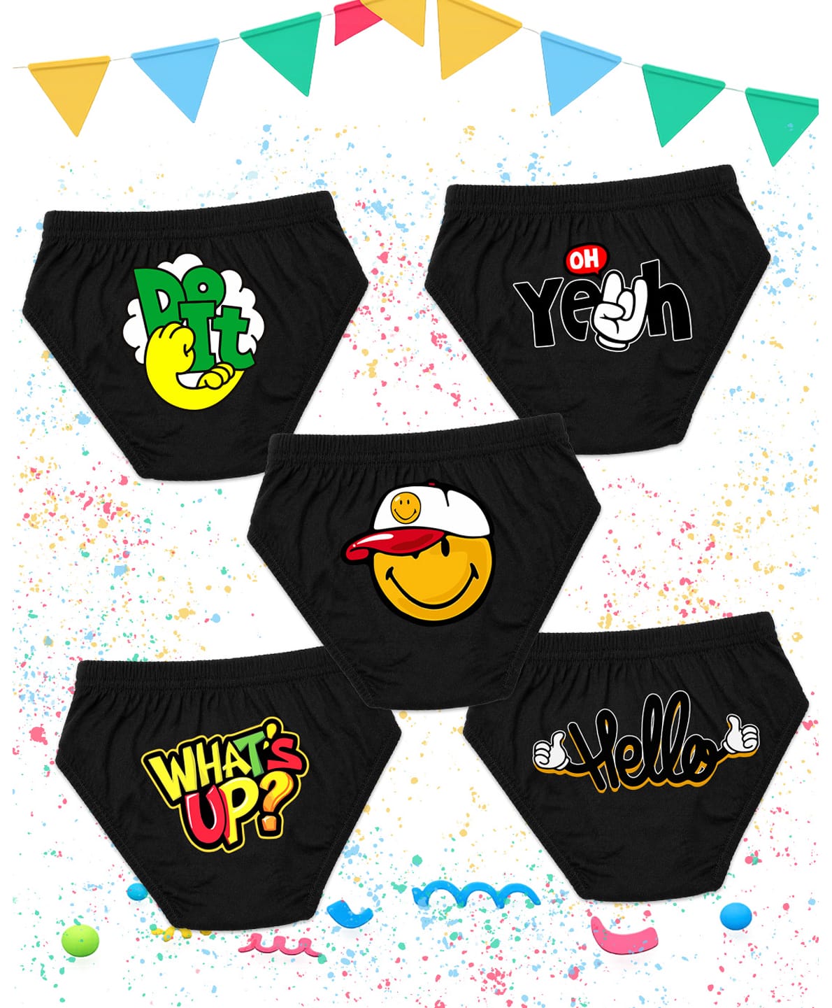 NUSYL 100% Cotton Knit Pack Of 5 Do It Text & Whats Up Text Printed Briefs - Black-picture-44