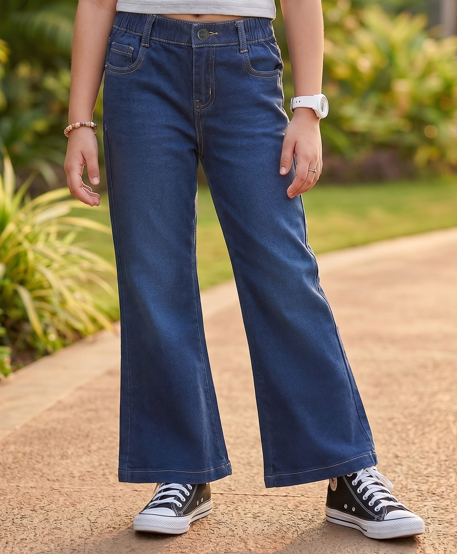 arias by lara dutta Arias Woven Full Length Washed Flared Jeans - Blue-picture-13