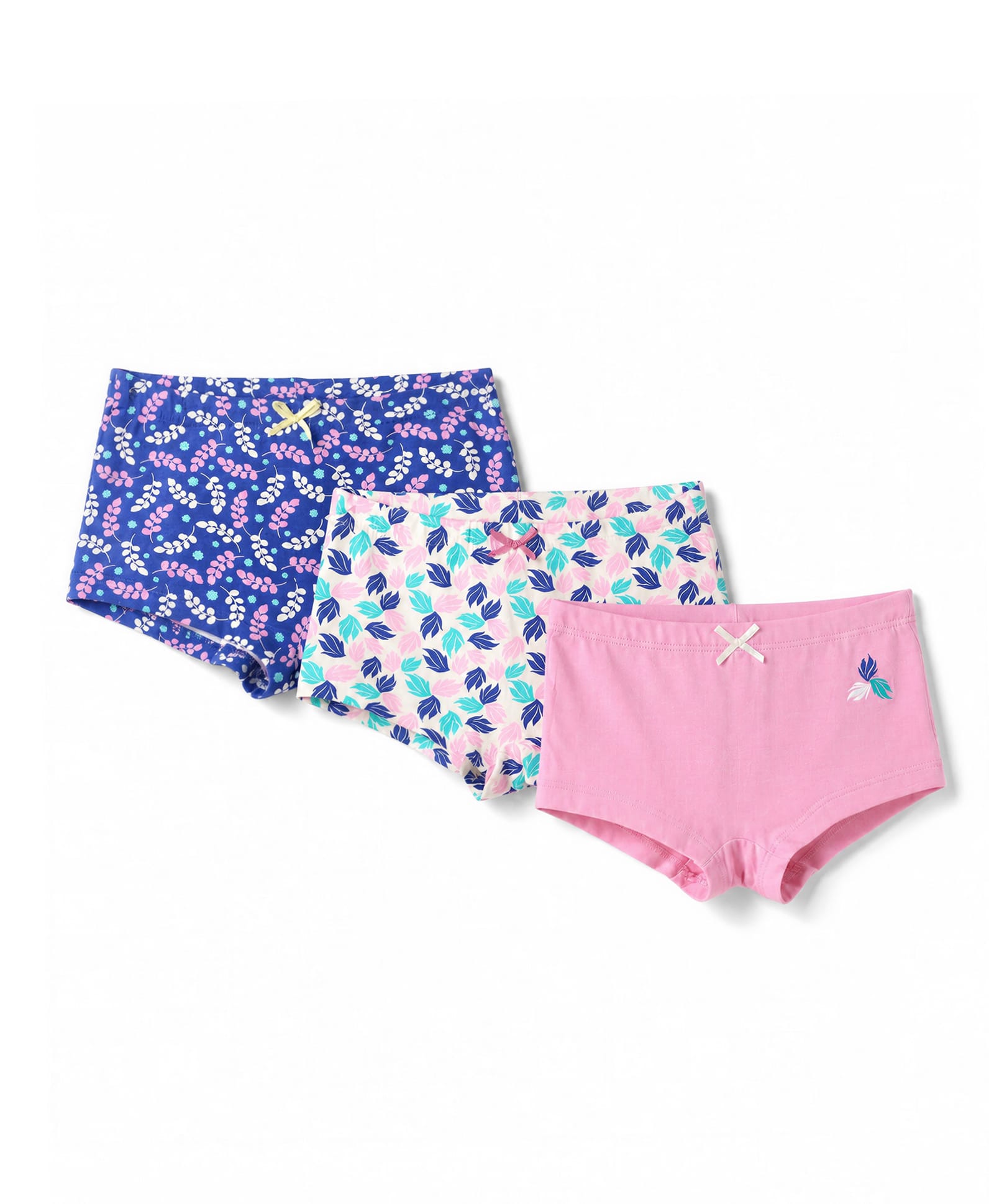 Pine Kids Cotton Elastane Knit Leaves Printed Bloomers Pack Of 3 - Pink Blue & White-picture-3
