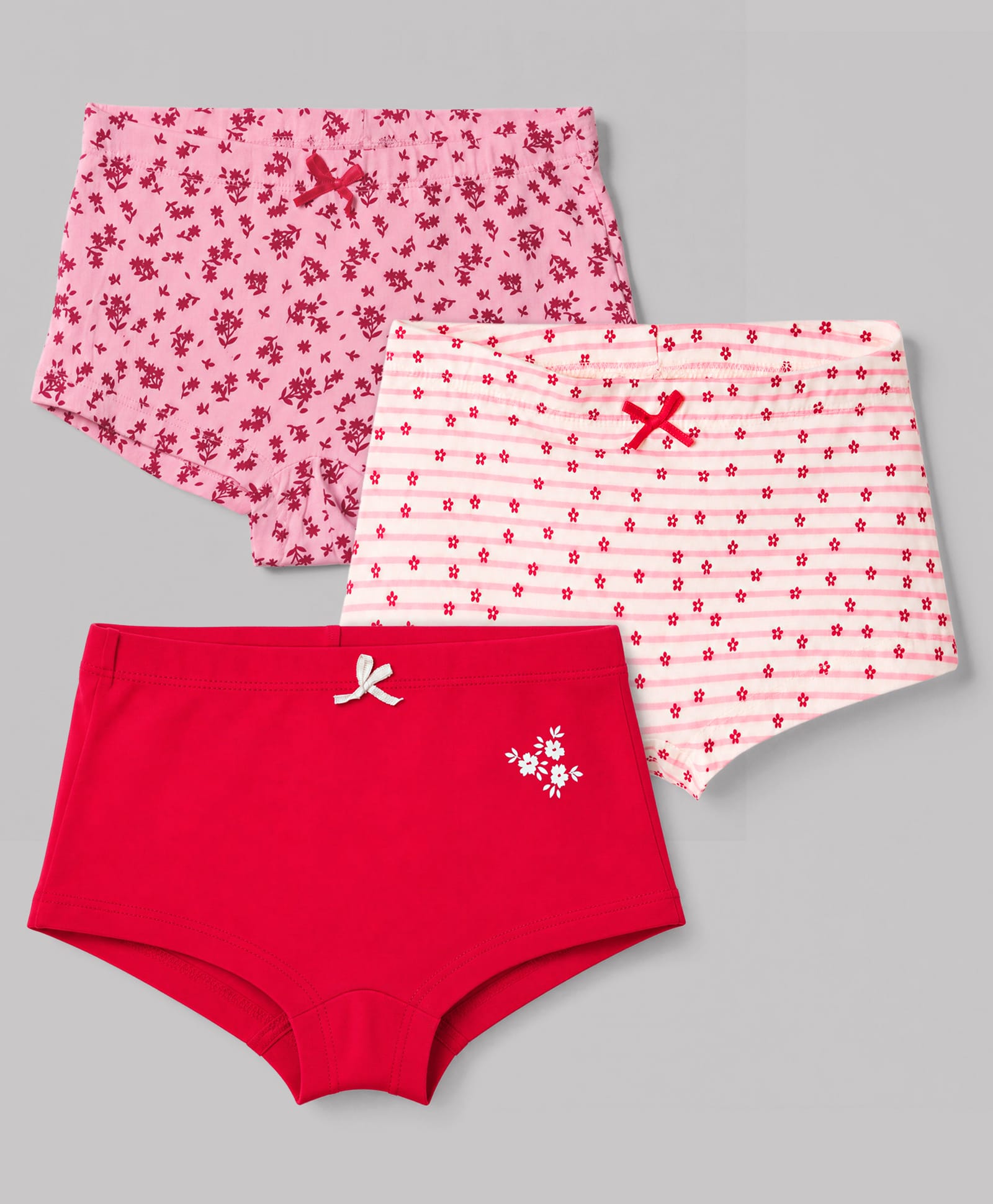 Pine Kids Cotton Elastane Knit Floral Printed Panties Pack of 3 - Red & Pink-picture-28