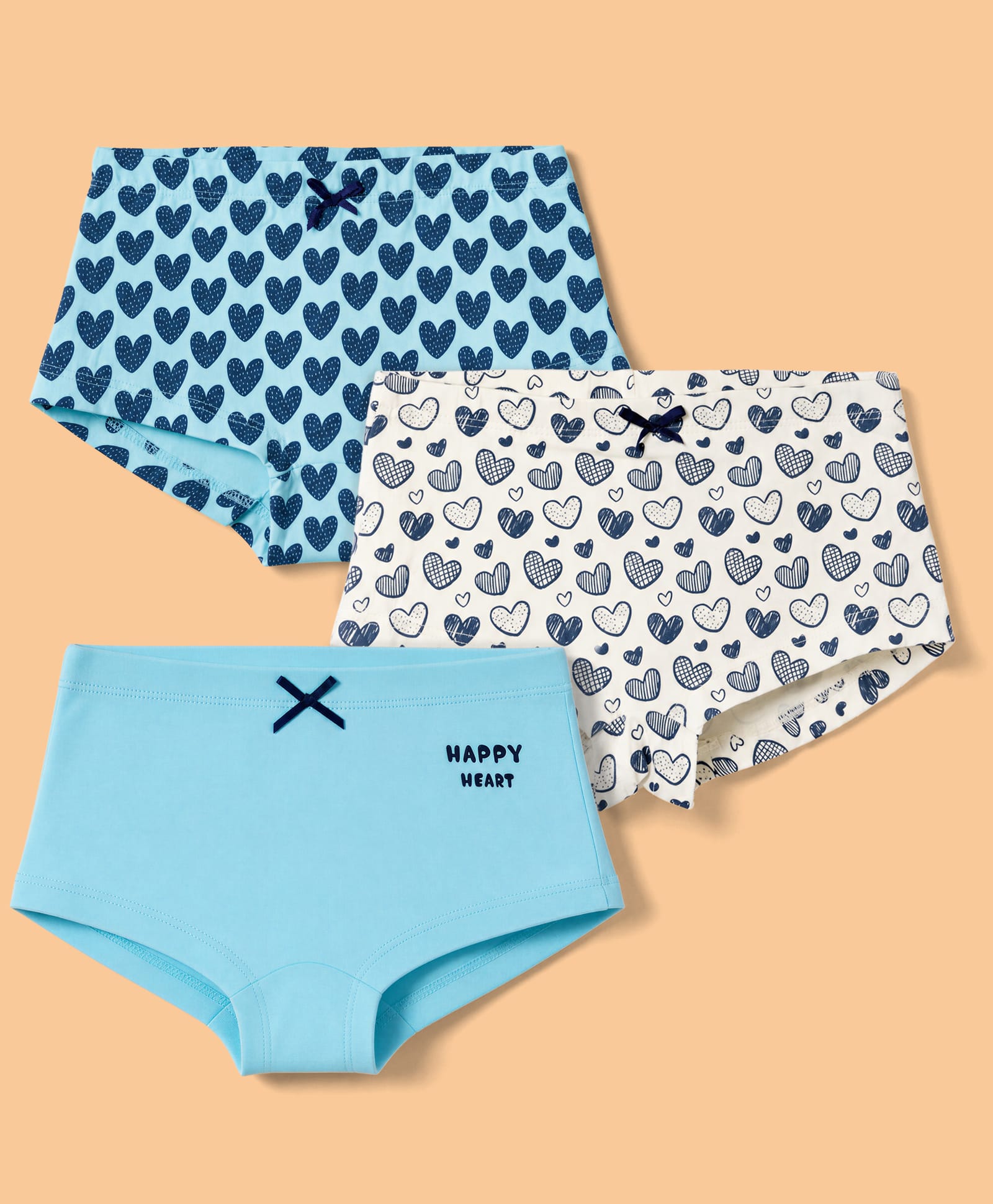 Pine Kids Cotton Elastane Knit Hearts Printed Panties Pack of 3 - Light Blue-picture-41
