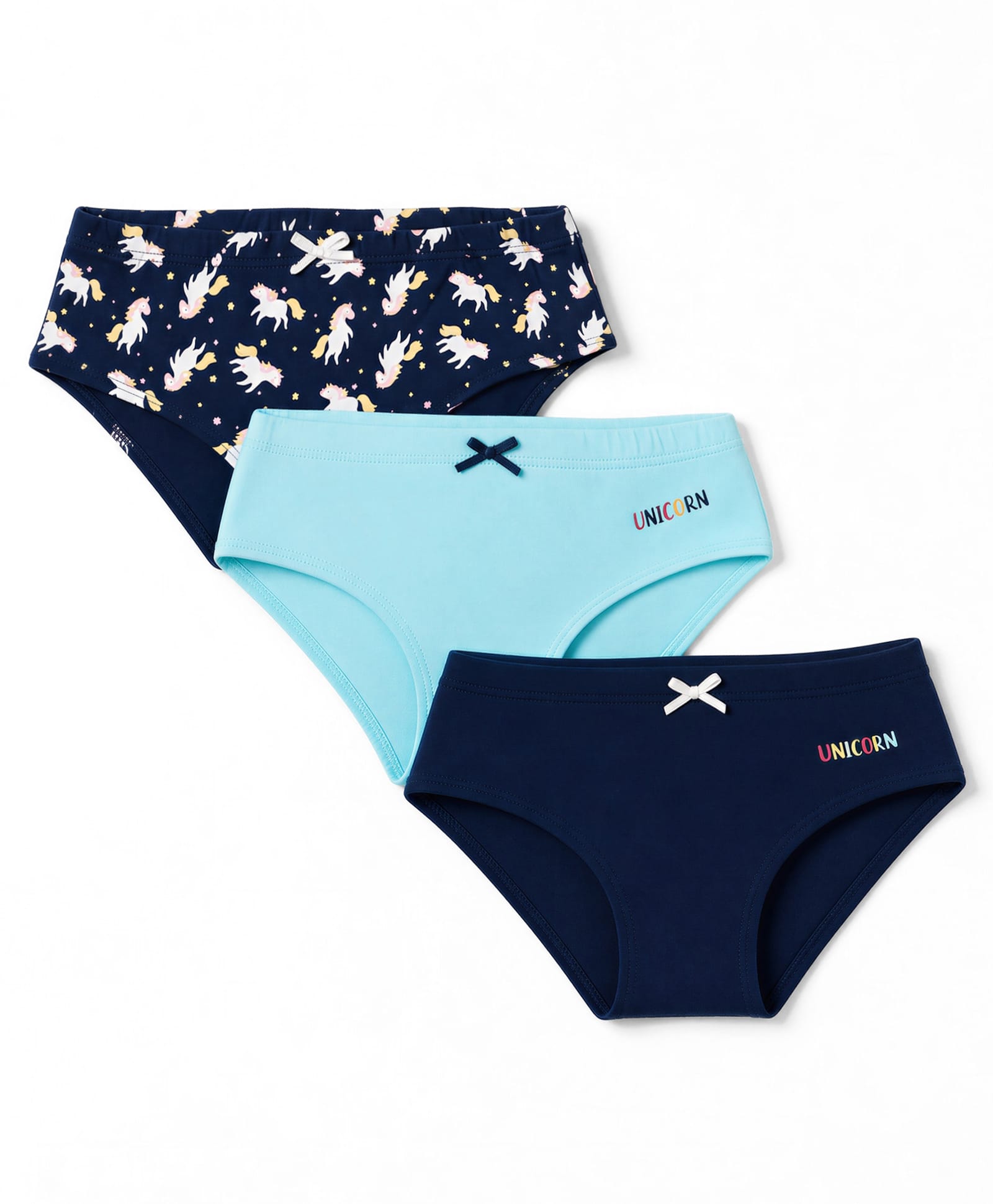 Pine Kids Cotton Elastane Knit Unicorn Printed Panties Pack Of 3 - Navy & Light Blue-picture-42