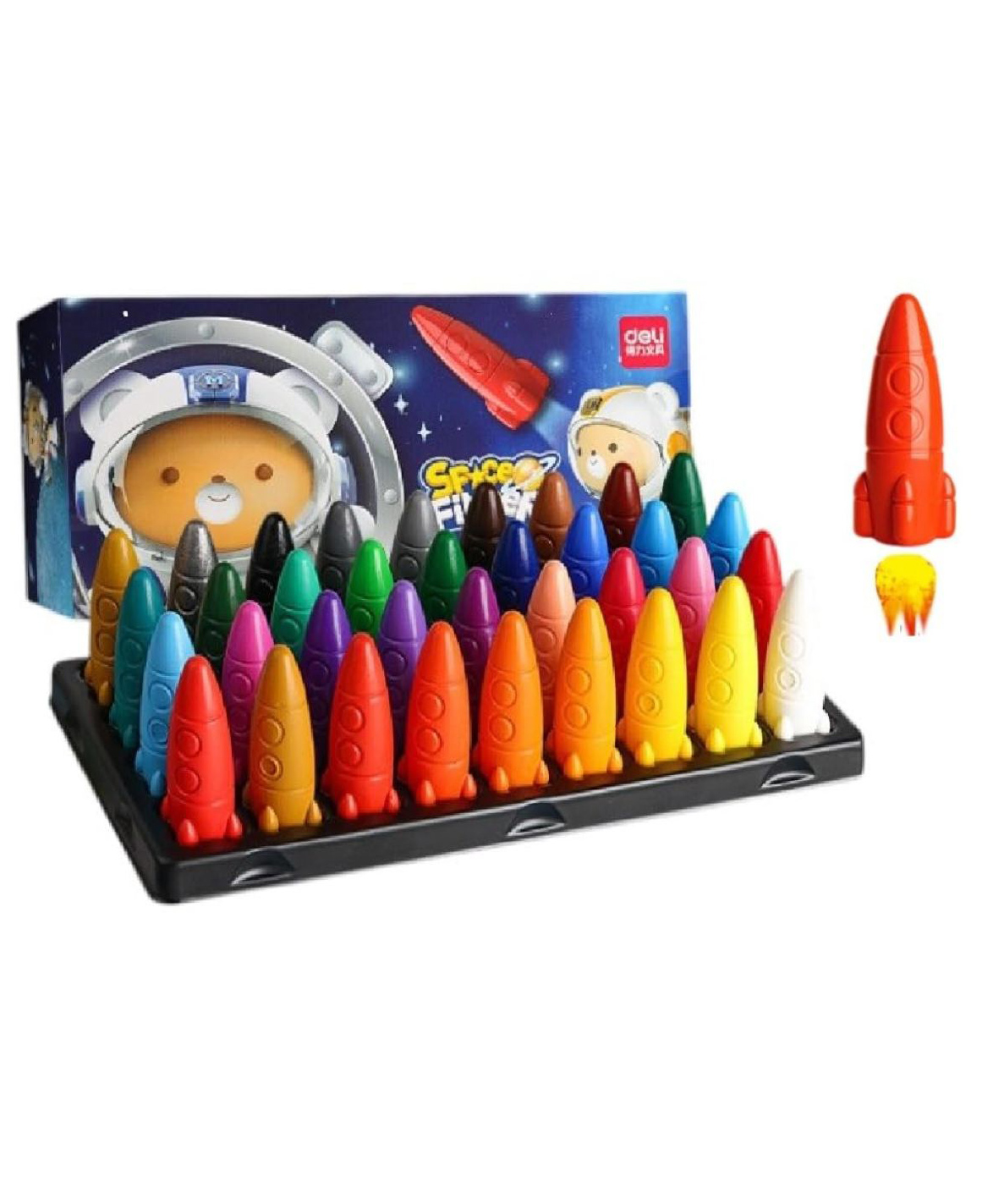 New Pinch Rocket Shaped Crayons for Kids Non-Toxic Washable Crayons | Space-Themed |Easy Grip & Vibrant Colors | Art Supplies Creative Coloring Crayon Set for Toddlers & Children (36 Colors)-image-39