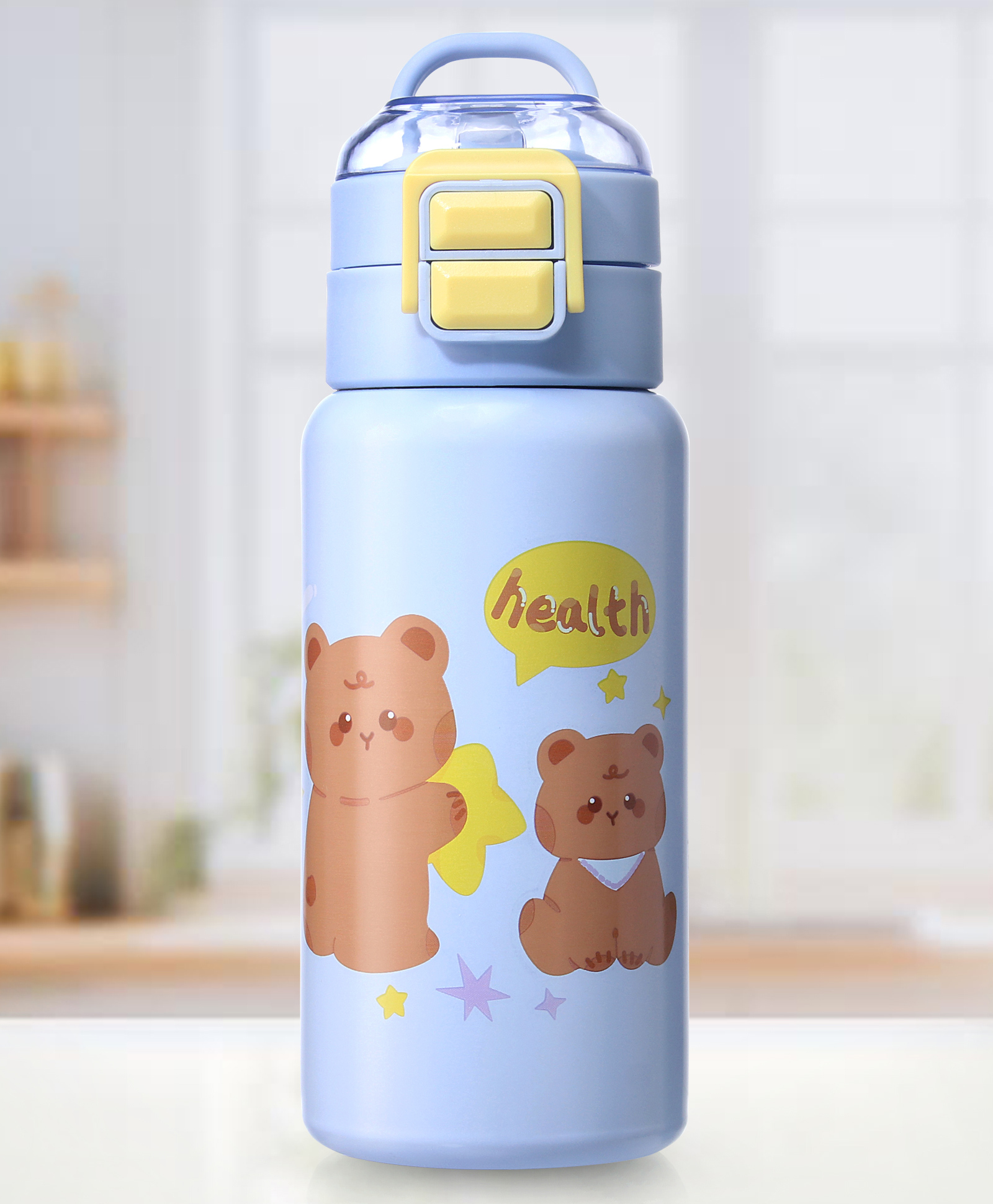 ZOE Stainless Steel Insulated Double Wall Bear Printed Sipper Water Bottle Light Blue - 420 ml| Straw & Direct Drinking| Double Cap with Lock| School Water Bottle for Boys & Girls| Ideal for Travel-image-18