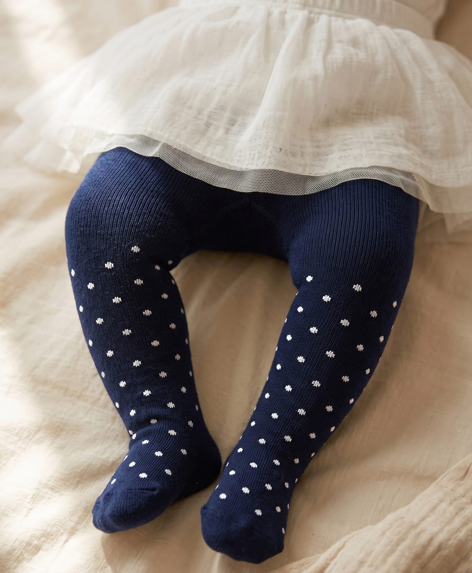 Cute walk by Babyhug Cotton Knit Polka Dots Anti Bacterial Tights - Navy Blue-picture-24