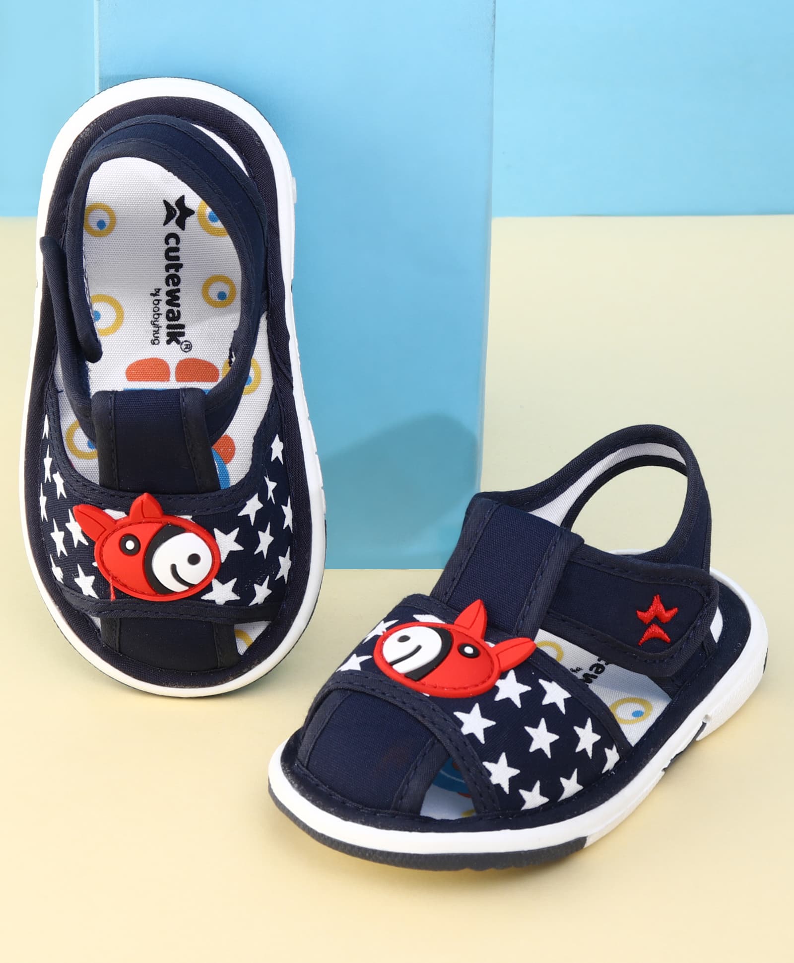 Cute Walk by Babyhug Velcro Closure Musical Sandal With Star Print & Fish Applique - Navy Blue-picture-15
