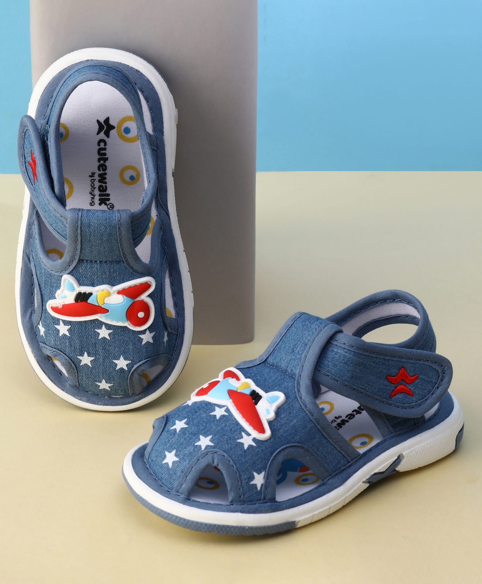 Cute Walk by Babyhug Velcro Closure Musical Sandal With Star Print & Aeroplane Applique - Blue-picture-28