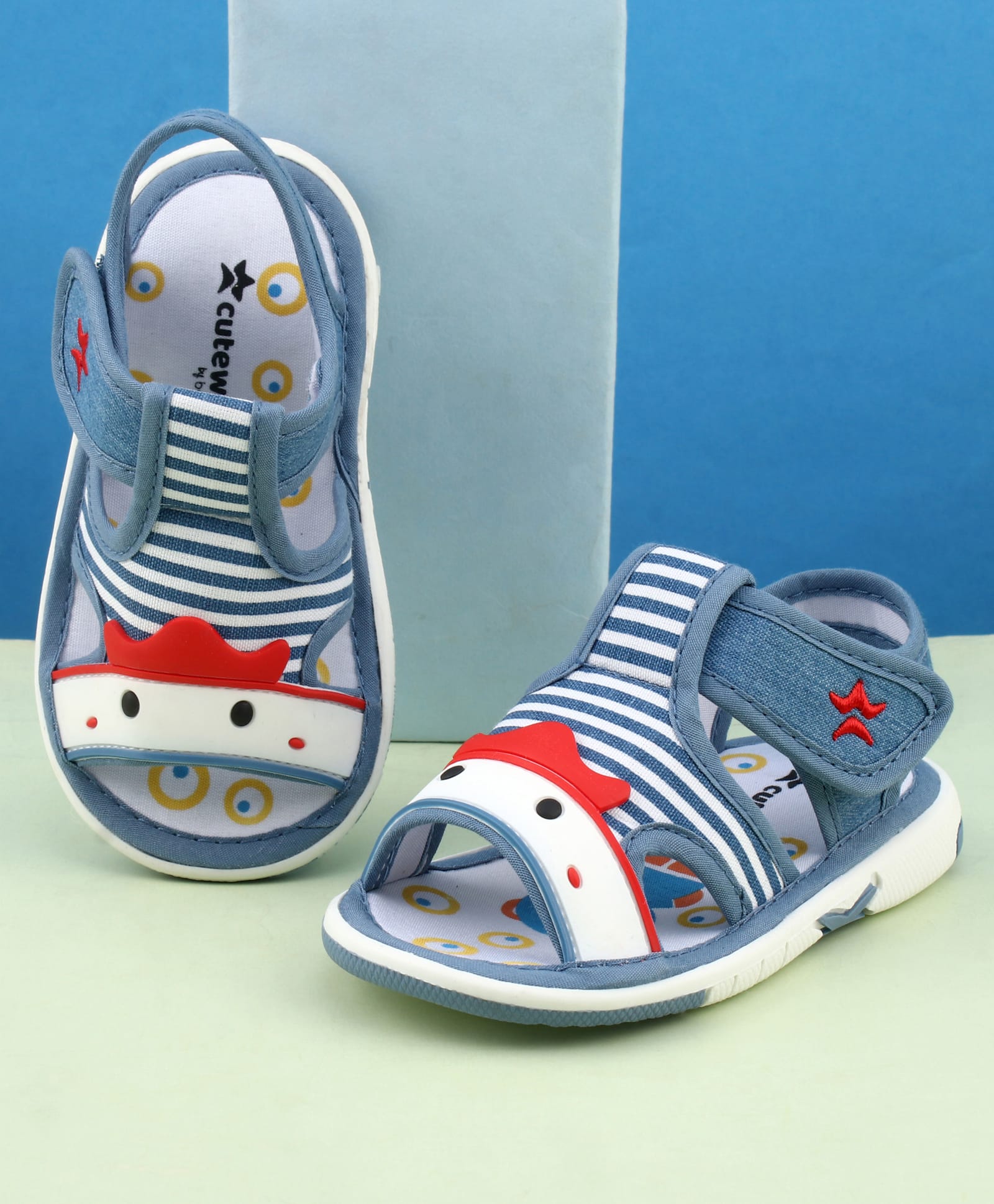 Cute Walk by Babyhug Velcro Closure Musical Sandal With Stripes - Blue-image-26