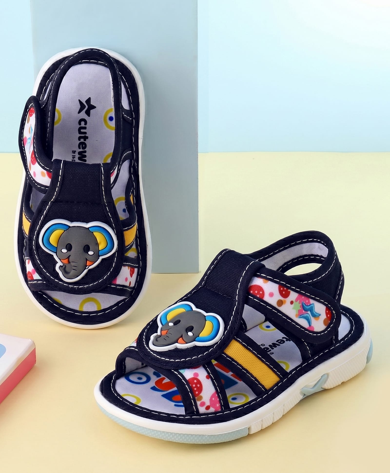 Cute Walk by Babyhug Velcro Closure Musical Sandals Elephant Applique - Navy Blue-image-10