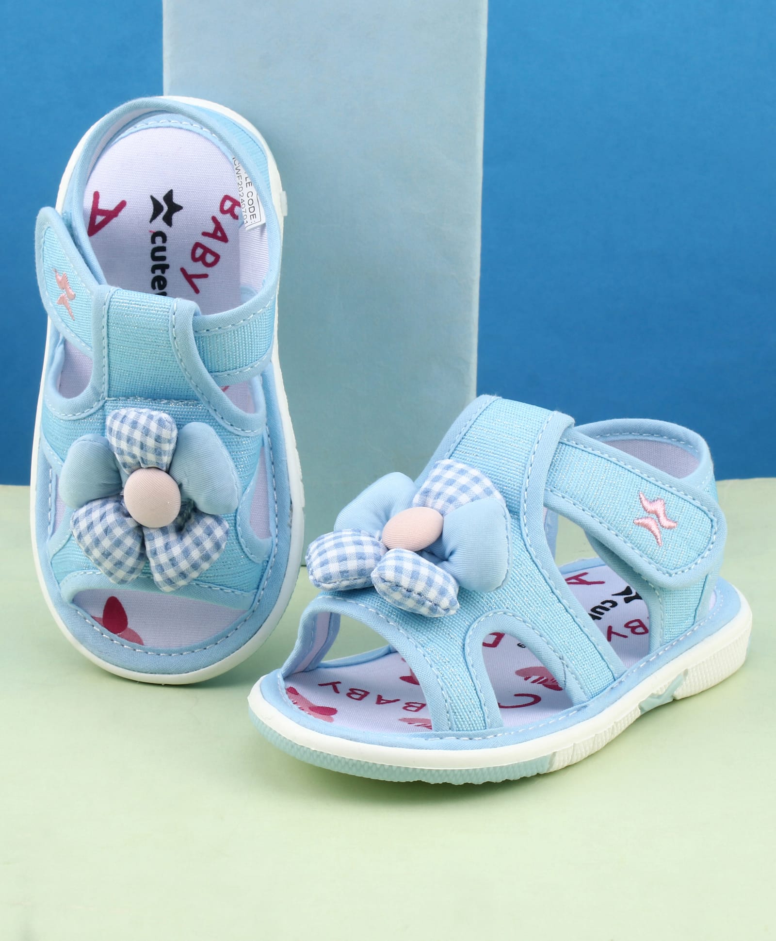 Cute Walk by Babyhug Velcro Closure Musical Sandal With Floral Applique - Light Blue-image-1