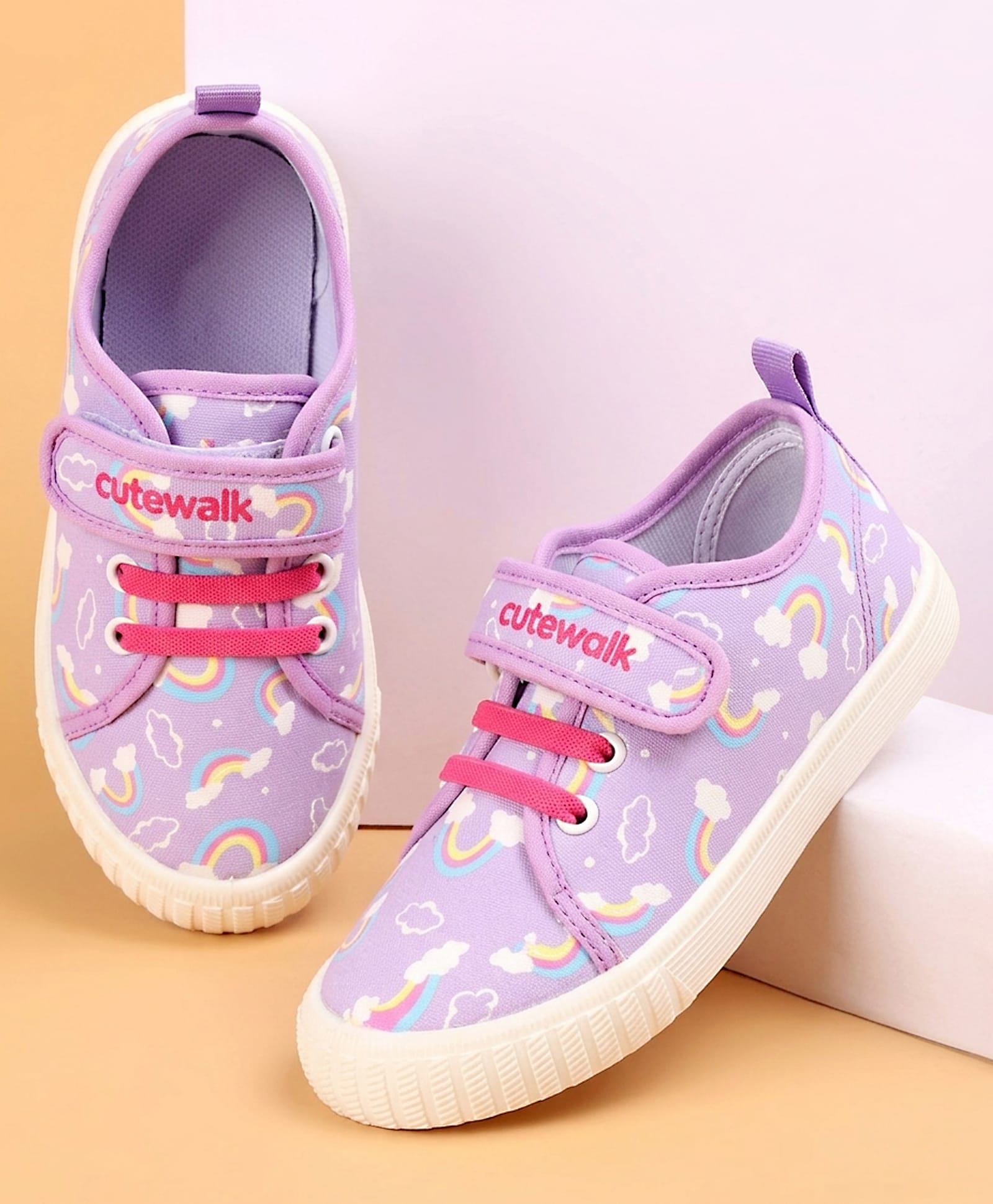 Cute Walk by Babyhug Velcro Closure Rainbow Printed Casual Shoes - Purple-picture-16