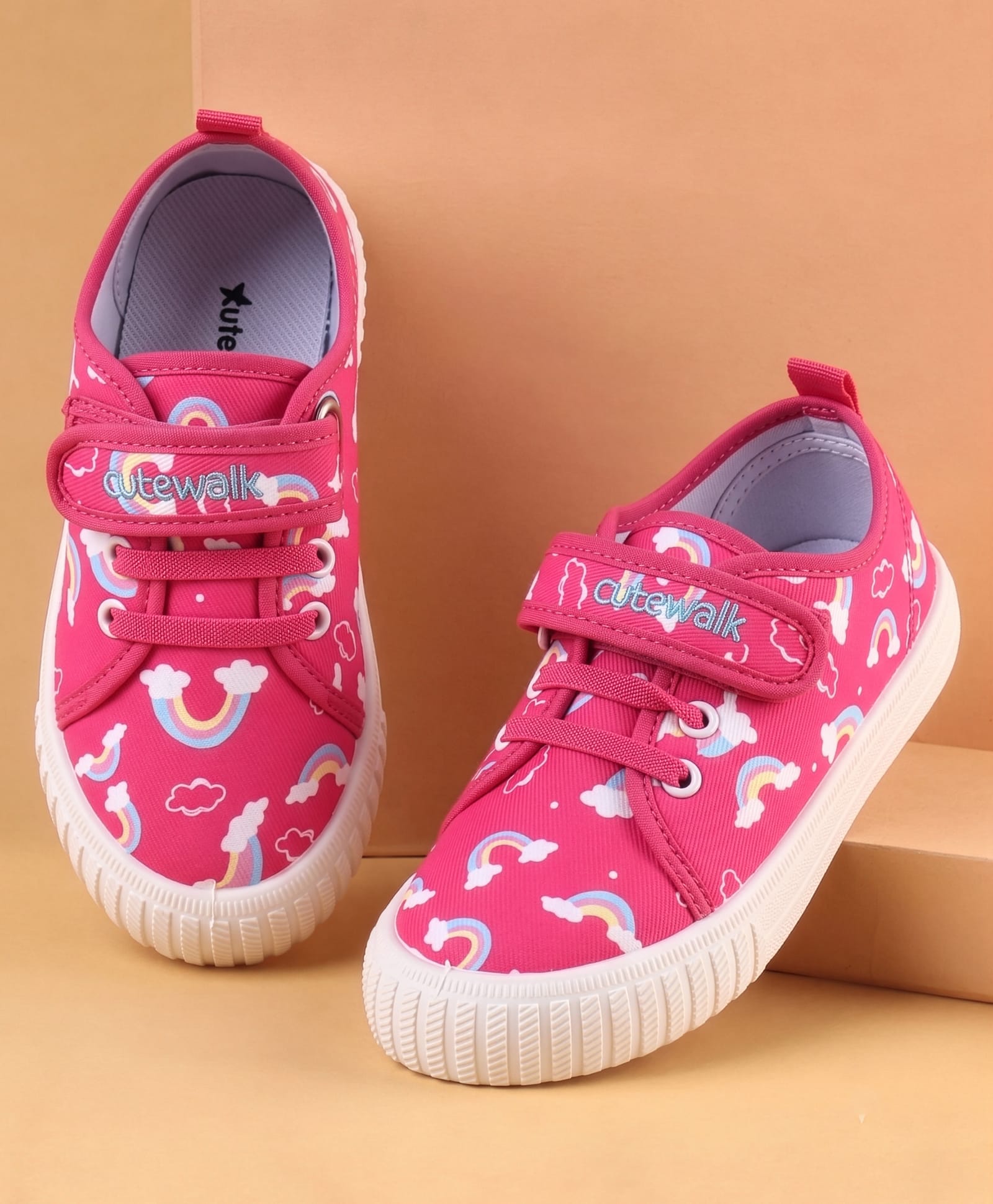 Cute Walk by Babyhug Velcro Closure Rainbow Printed Casual Shoes - Pink-picture-15