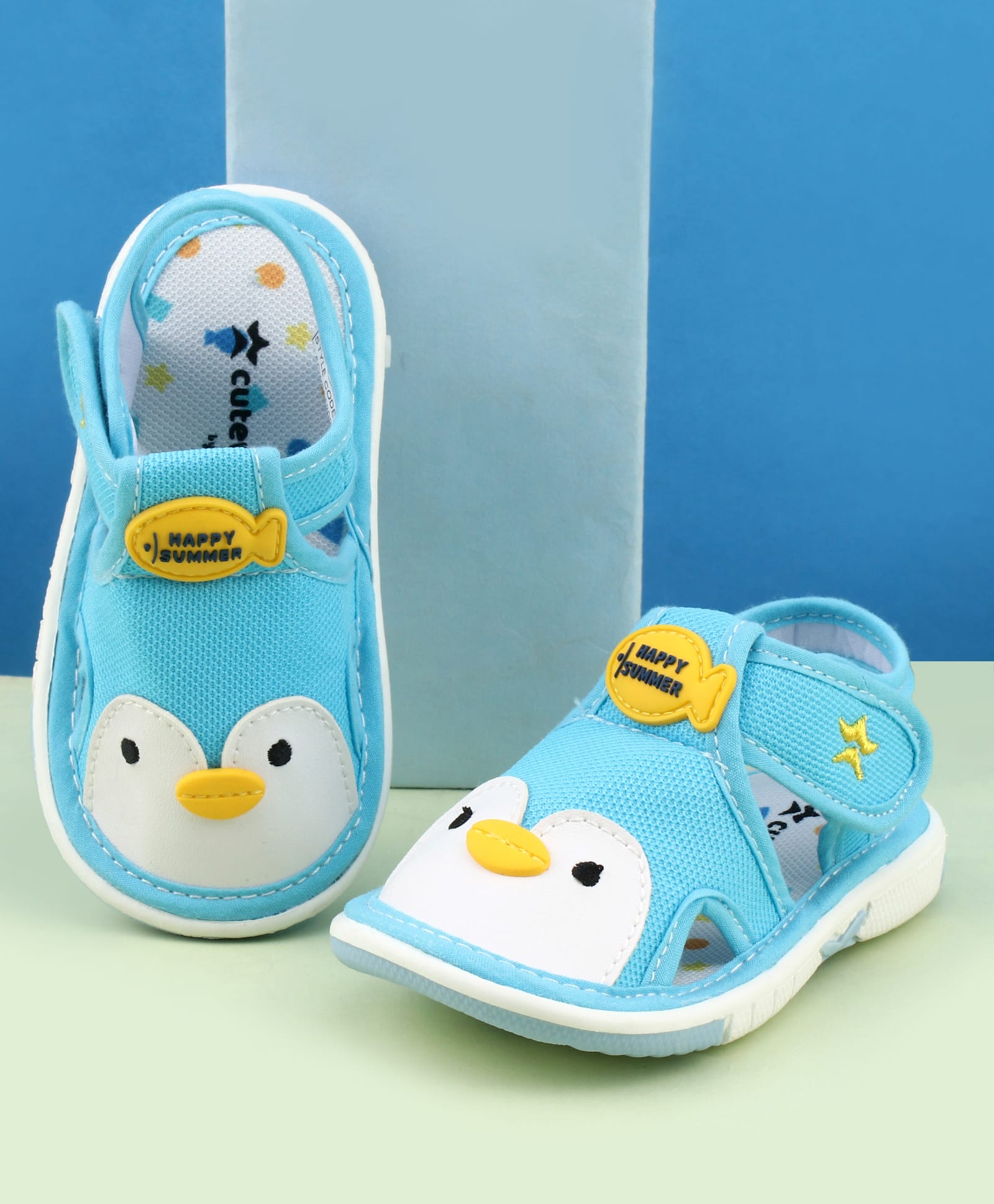 Cute Walk by Babyhug Velcro Closure Musical Sandal With Animal Design - Light Blue-image-43