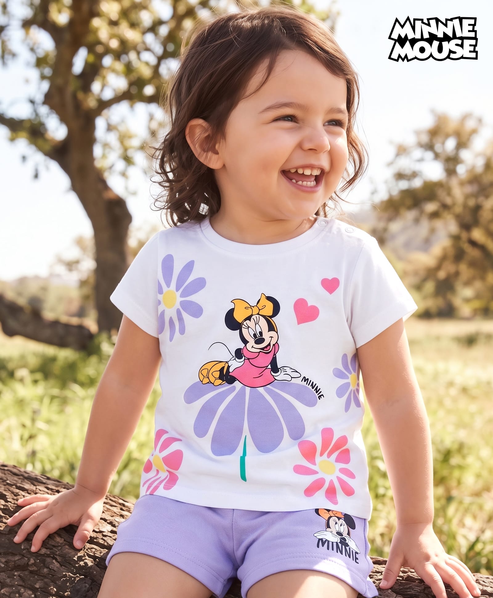 Babyhug Disney Single Jersey Knit Half Sleeves T-Shirt & Shorts Set with Minnie Mouse Graphics - White & Lavender-image-41