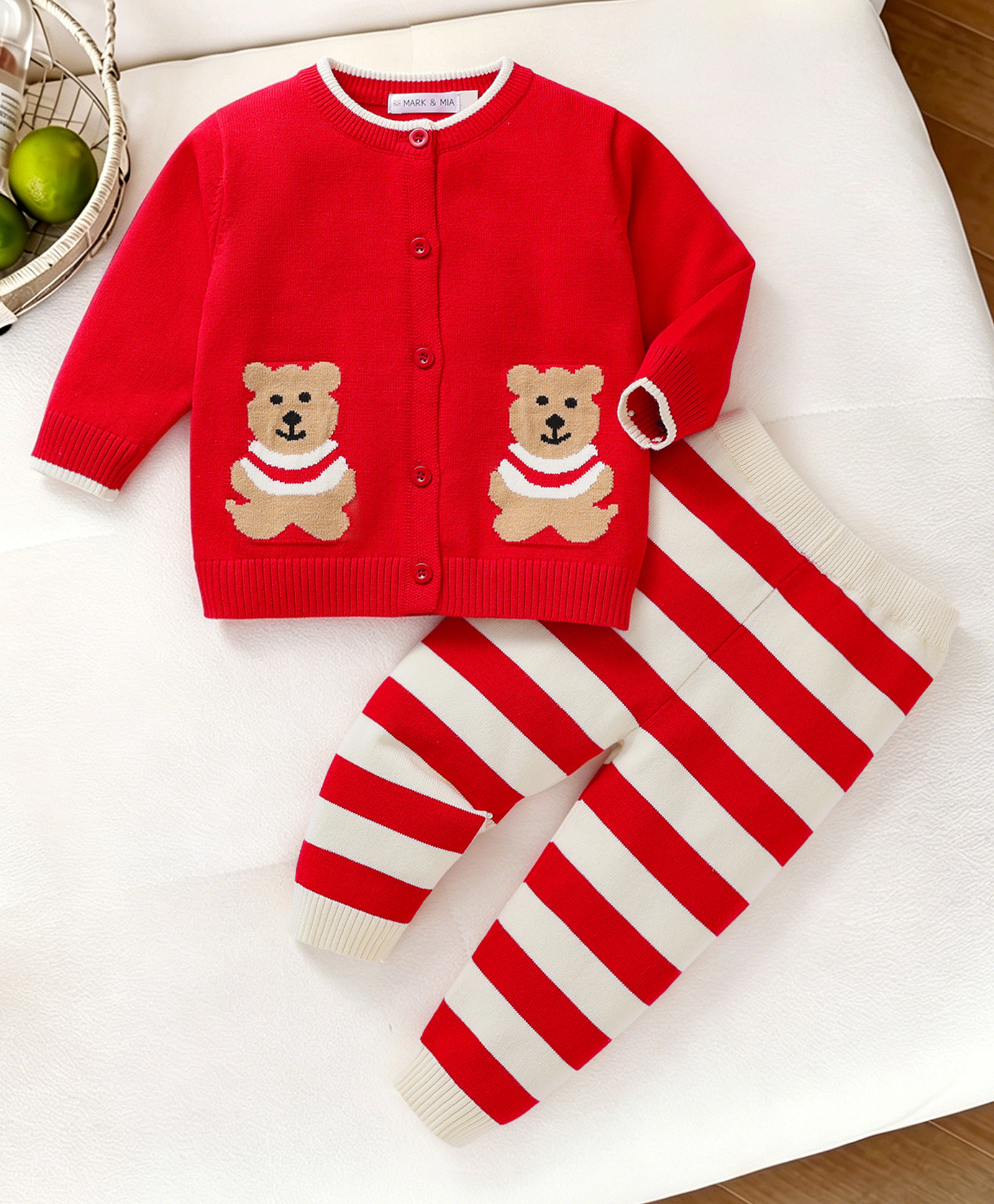 Mark & Mia Cotton Full Sleeves Sweater Set with Bear Design - Red-picture-29
