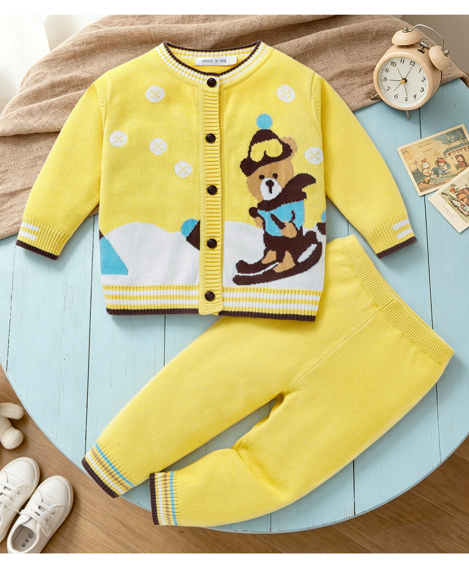 Mark & Mia Cotton Full Sleeves Sweater Set with Bear Design - Yellow-picture-13