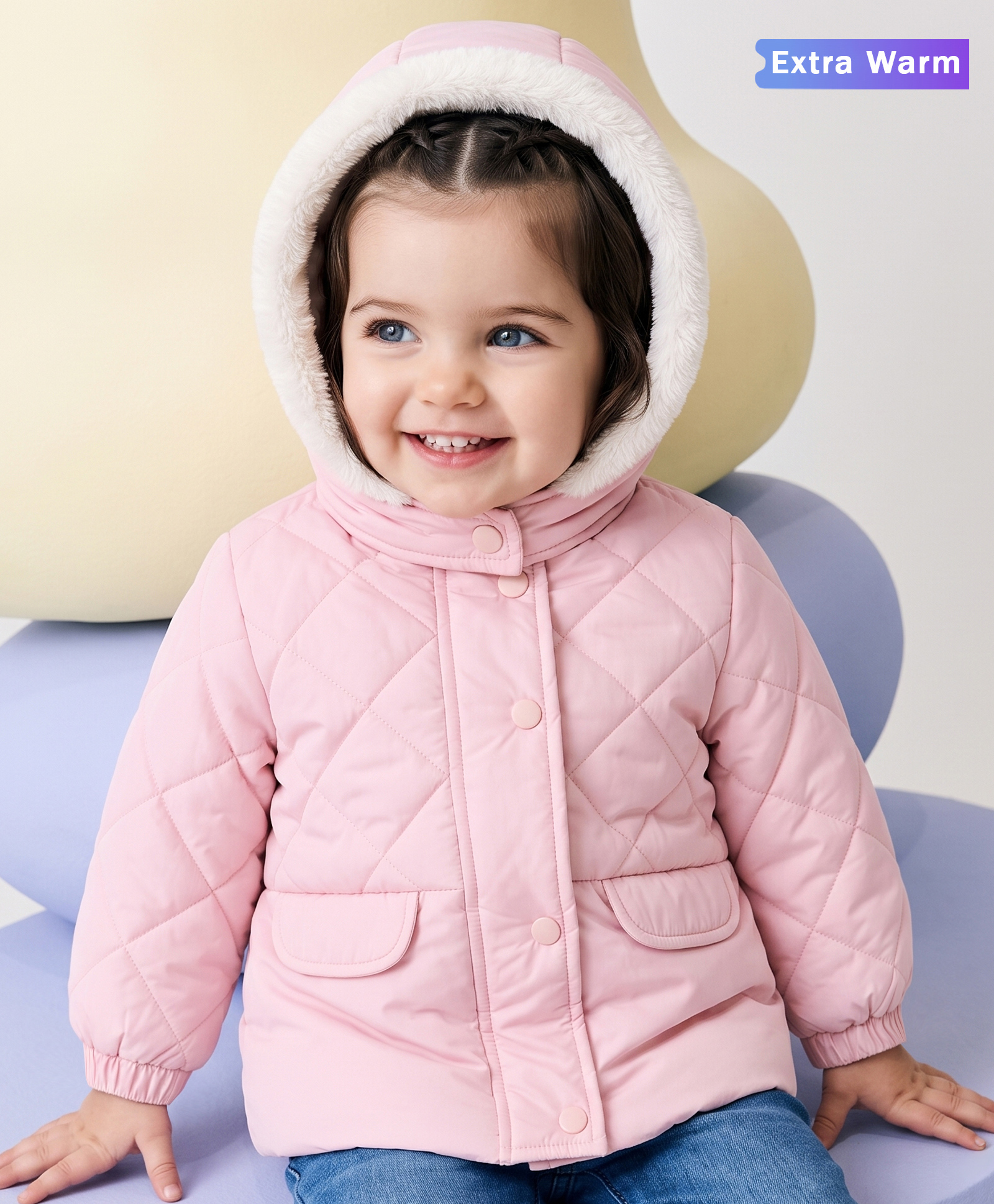 Babyoye Woven Full Sleeves Solid Colour Hooded Padded Jacket with Taffeta Inner Lining- Pink-picture-31