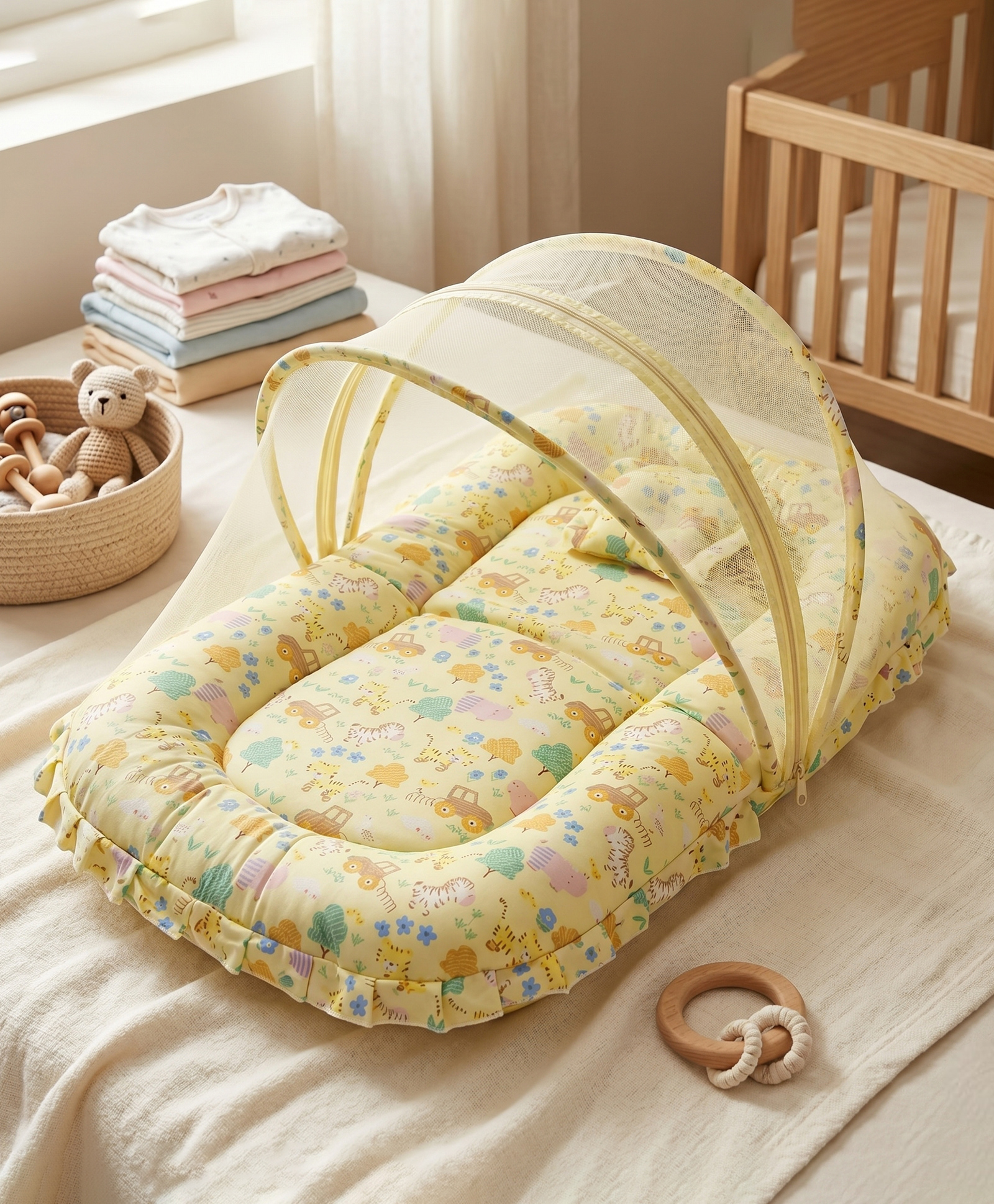 Mumma's Luv Portable Baby Mattress Set with Cotton Mattress, Pillow & Mosquito Net- (Print May Vary)-picture-12