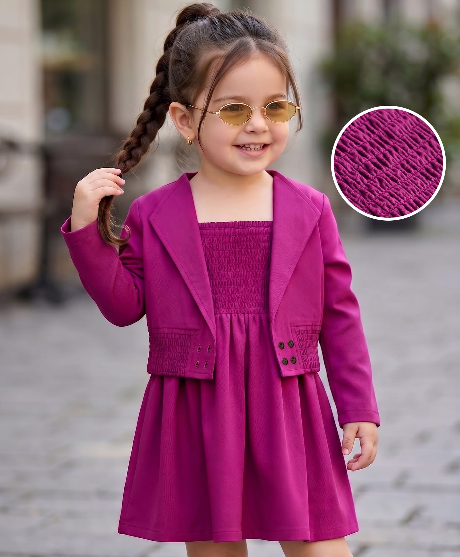 Babyhug Poplin Woven Full Sleeves Solid Frock With Jacket - Dark Pink-picture-33
