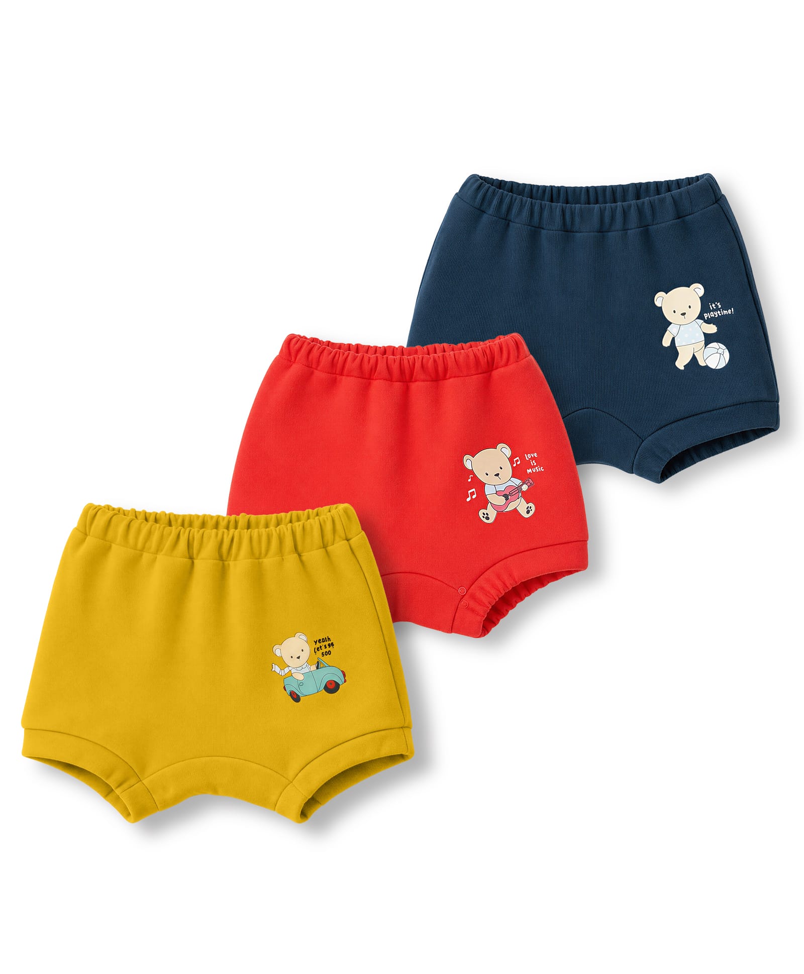 Simply Interlock Knit Bloomers With Teddy Bear Print Pack of 3 - Red , Mustard & Navy Blue-image-36