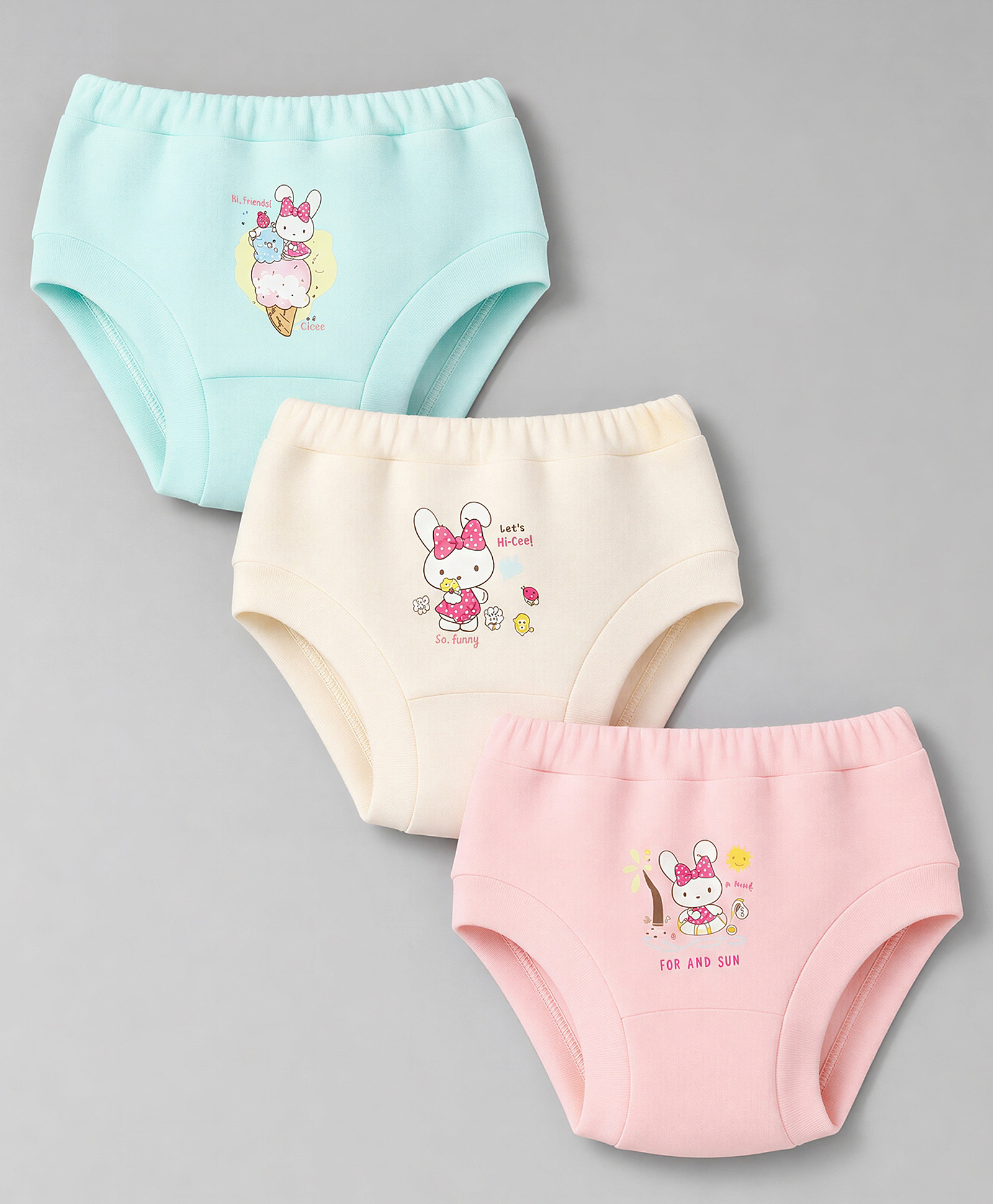 Simply Interlock Knit Panties With Kitty Print Pack of 3 - Baby Pink, Mint & Cream-image-39