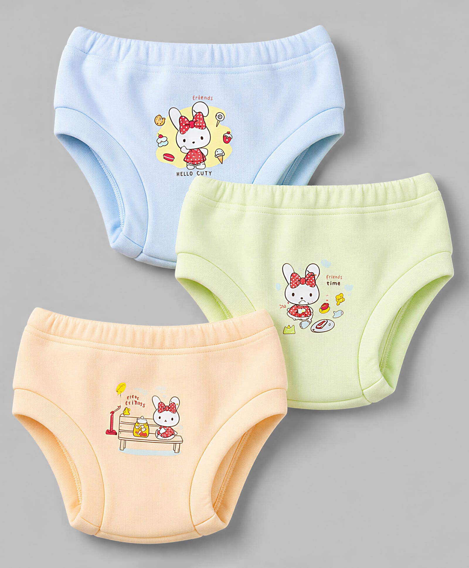 Simply Interlock Knit Panties With Kitty Print Pack of 3 - Sky Blue, Peach & Lime green-image-43
