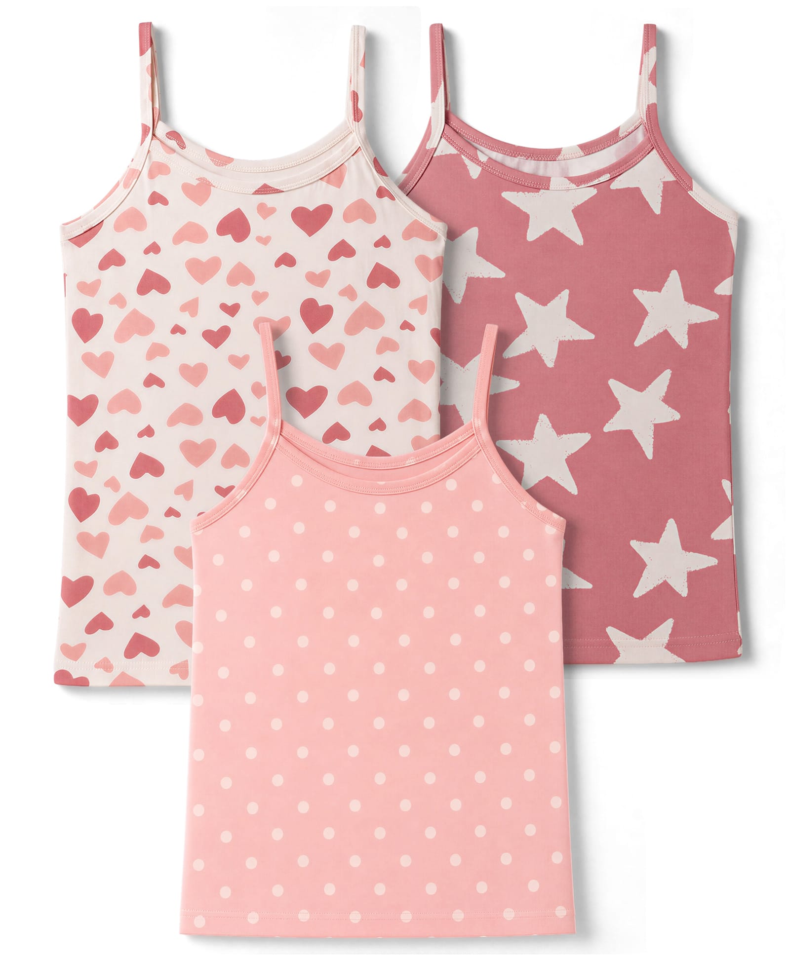 Simply Sinker Knit Sleeveless Hearts Polka Dots & Star Printed Slips Pack Of 3 - Pink & White-picture-18