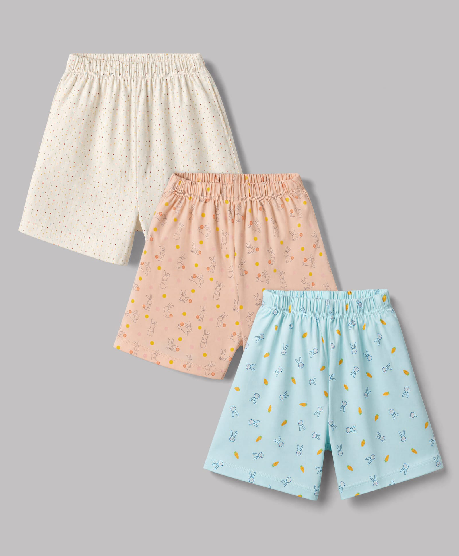 Simply Sinker Knit Knee Length Shorts with Bunny & Floral Print Pack of 3 - Aqua Pink & Yellow-picture-13