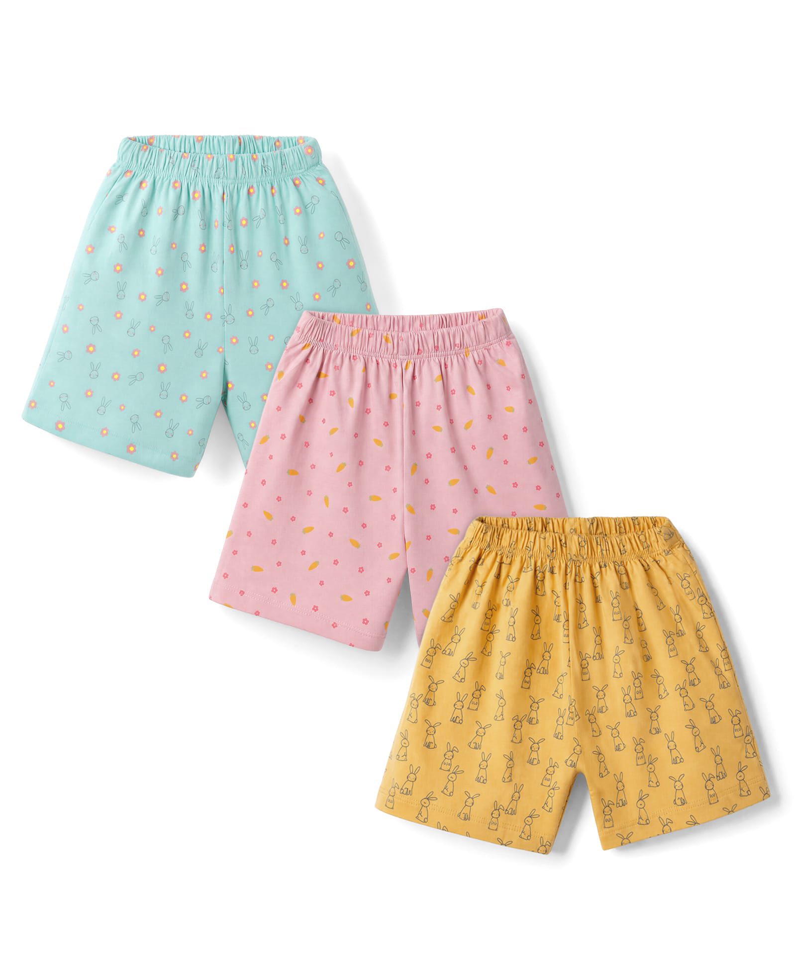 Simply Sinker Knit Knee Length Shorts with Bunny & Polka Dots Print Pack of 3 - Cream Peach & Light Blue-picture-10