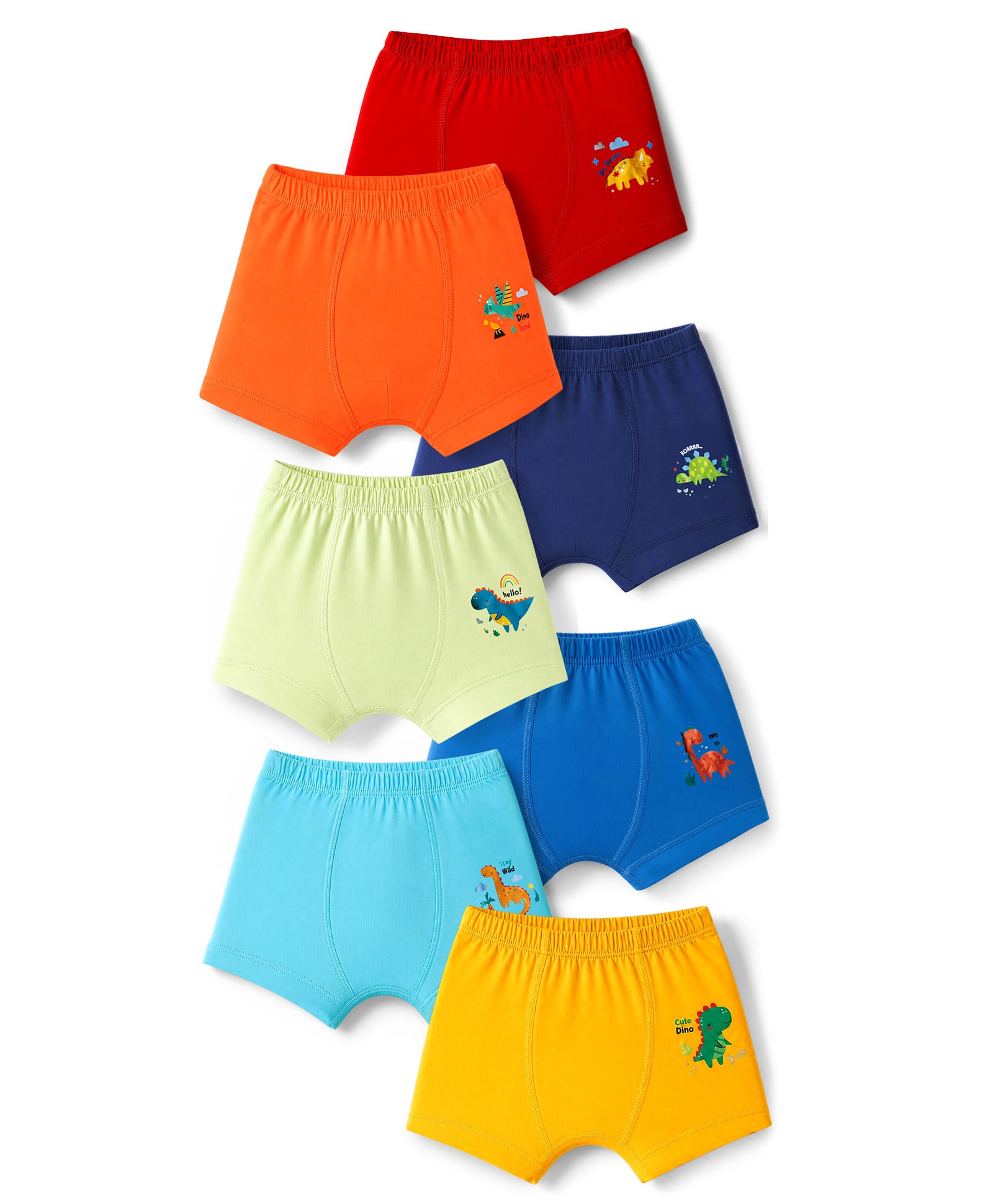 Simply Sinker Knit Dino Printed Briefs Pack Of 7 - Red, Yellow & Blue-image-31