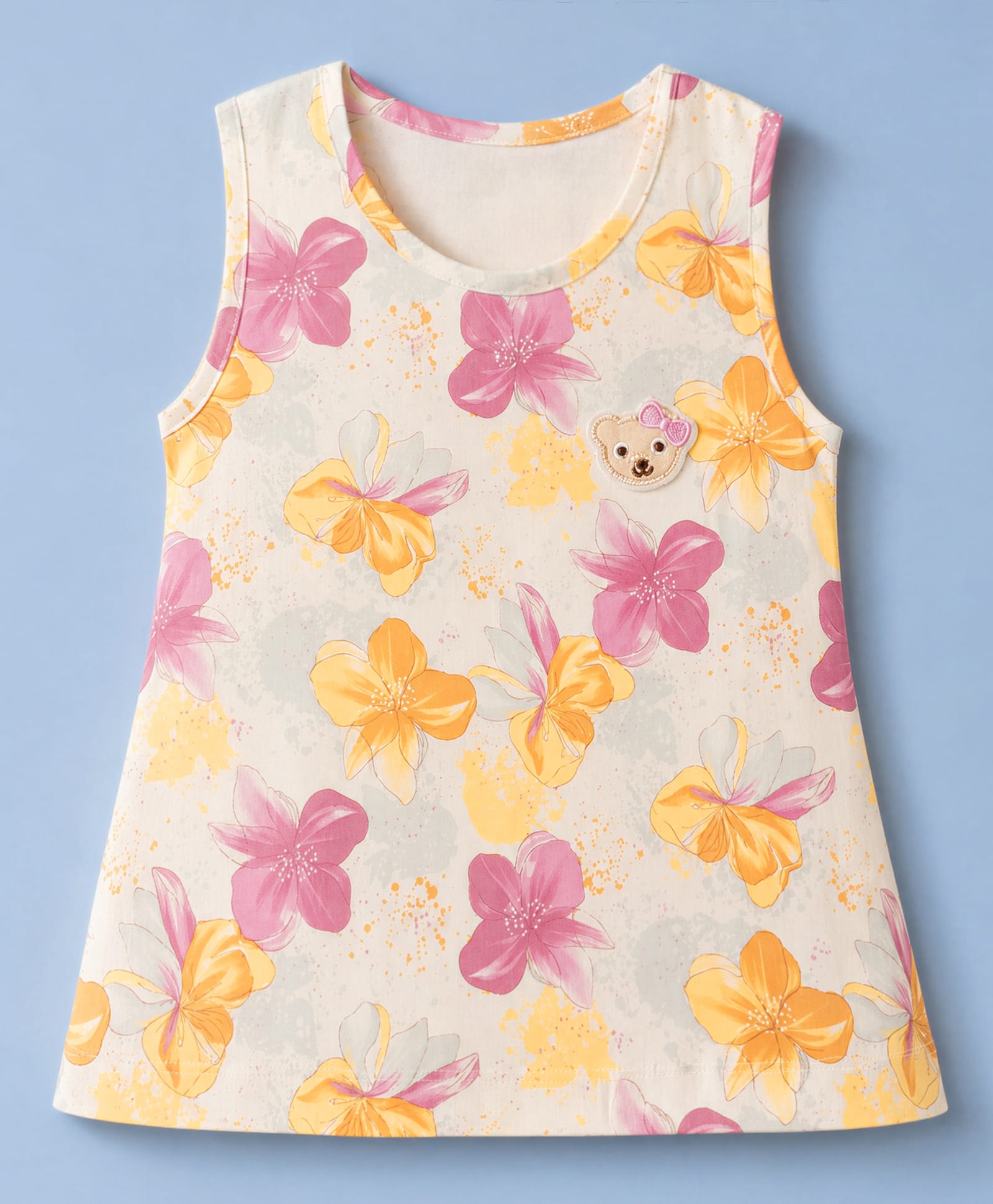 Simply Cotton Woven One Piece Dress with Sleeveless and Floral Print - Yellow-image-47