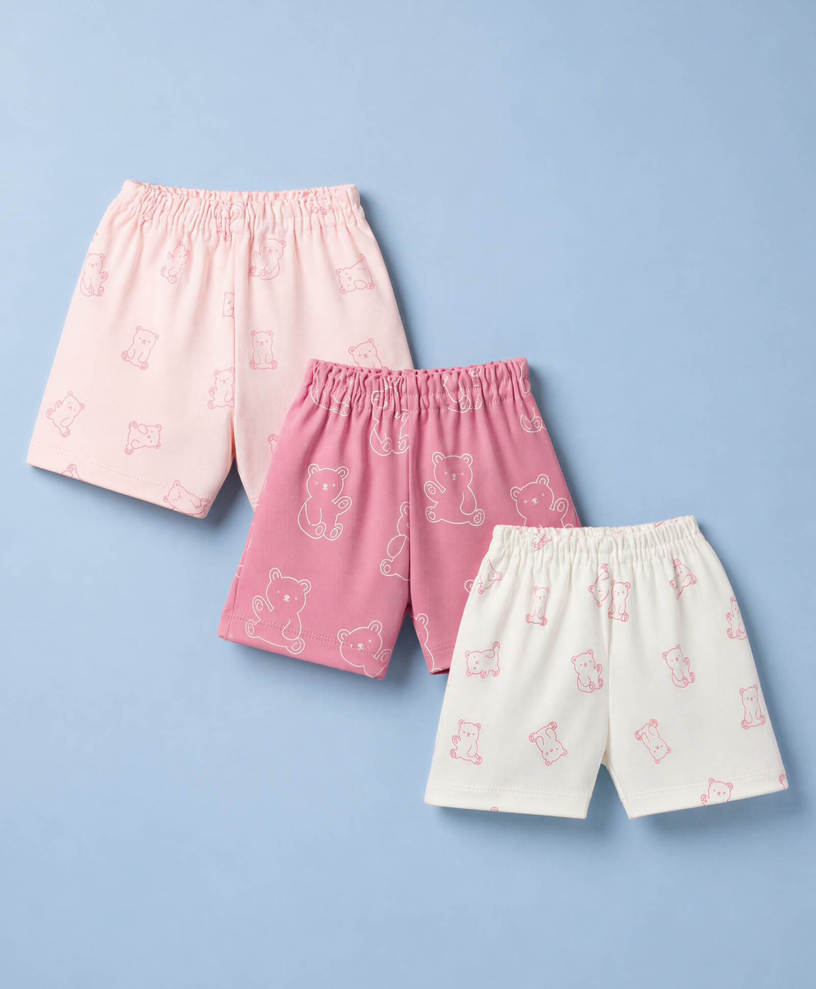 Simply Interlock Knit Knee Length Shorts with Bear Print Pack of 3 - Pink & Off White-picture-26