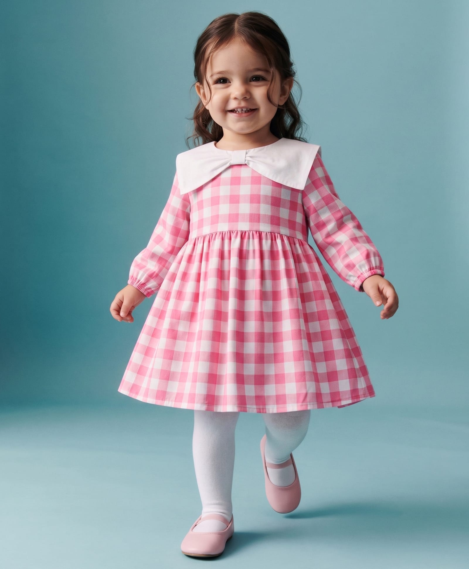 Babyhug Cotton Woven Full Sleeves Checked Frock With Leggings - Pink-image-48