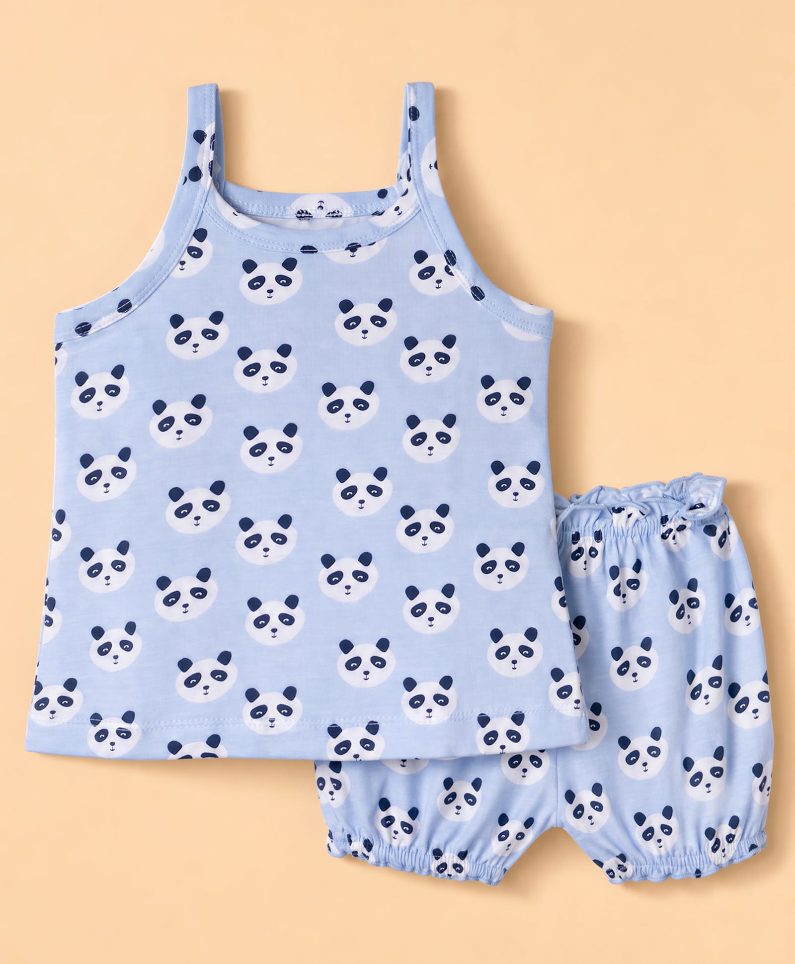 Simply Sinker Knit Sleeveless Panda Printed Slips & Shorts Inner Wear Set -Light Blue-image-5