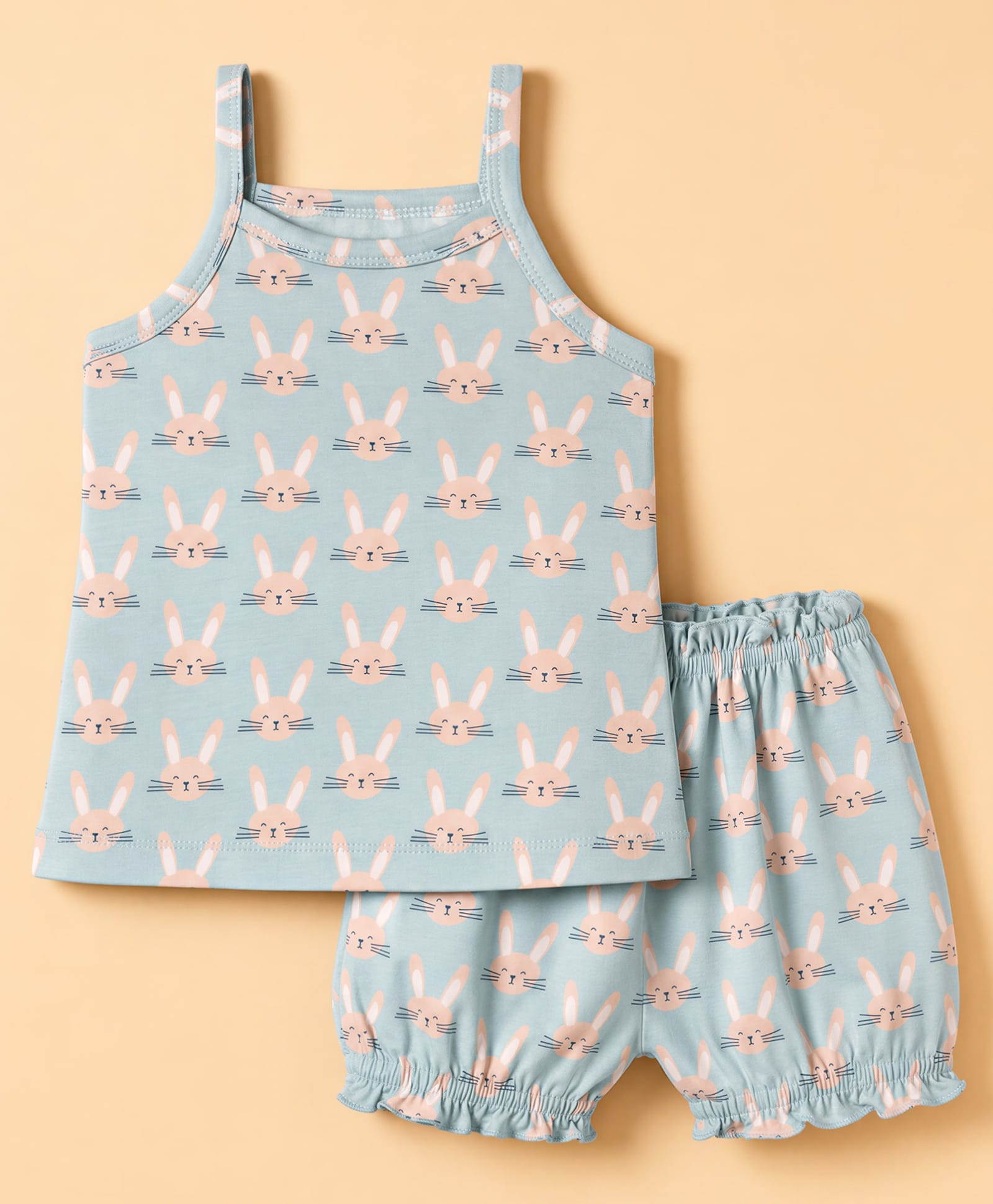 Simply Sinker Knit Sleeveless Bunny Printed Slips & Shorts Inner Wear Set - Mint-image-19
