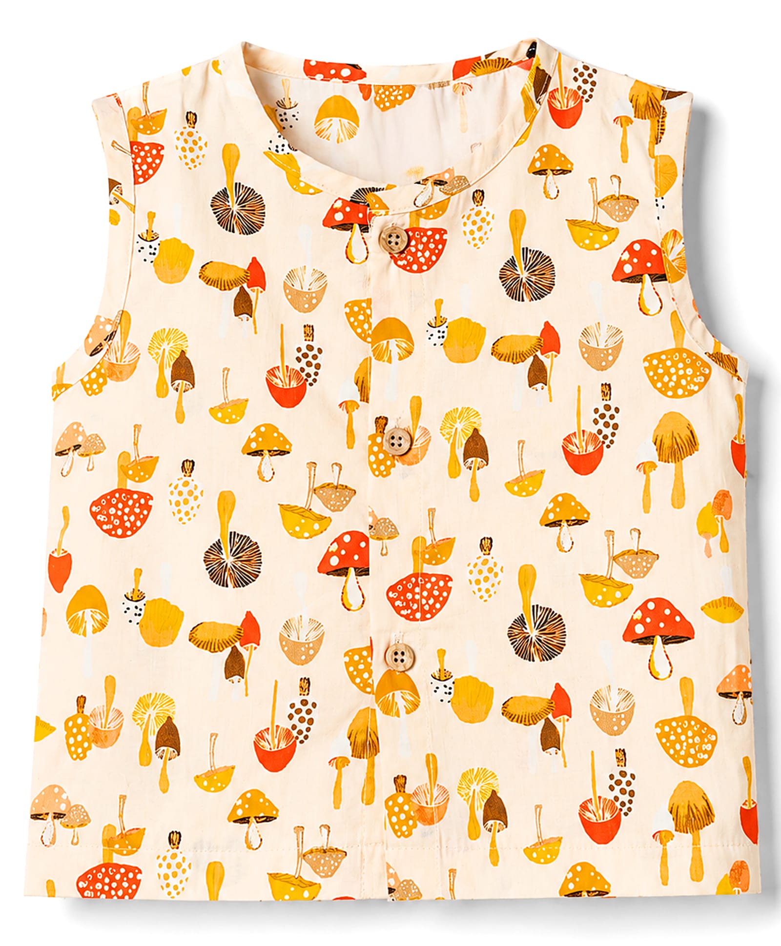 Simply Cotton Woven Sleeveless Jhablas With Mushroom Print - Peach-image-33