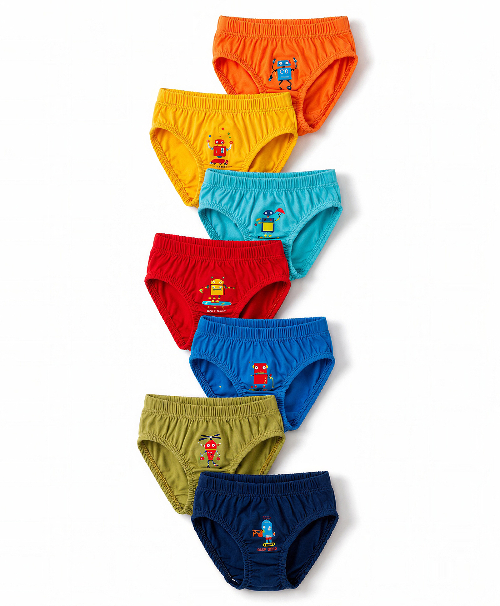 Simply Sinker Knit Briefs with Robot Print Pack of 7 - Blue Orange & Olive Green-picture-24