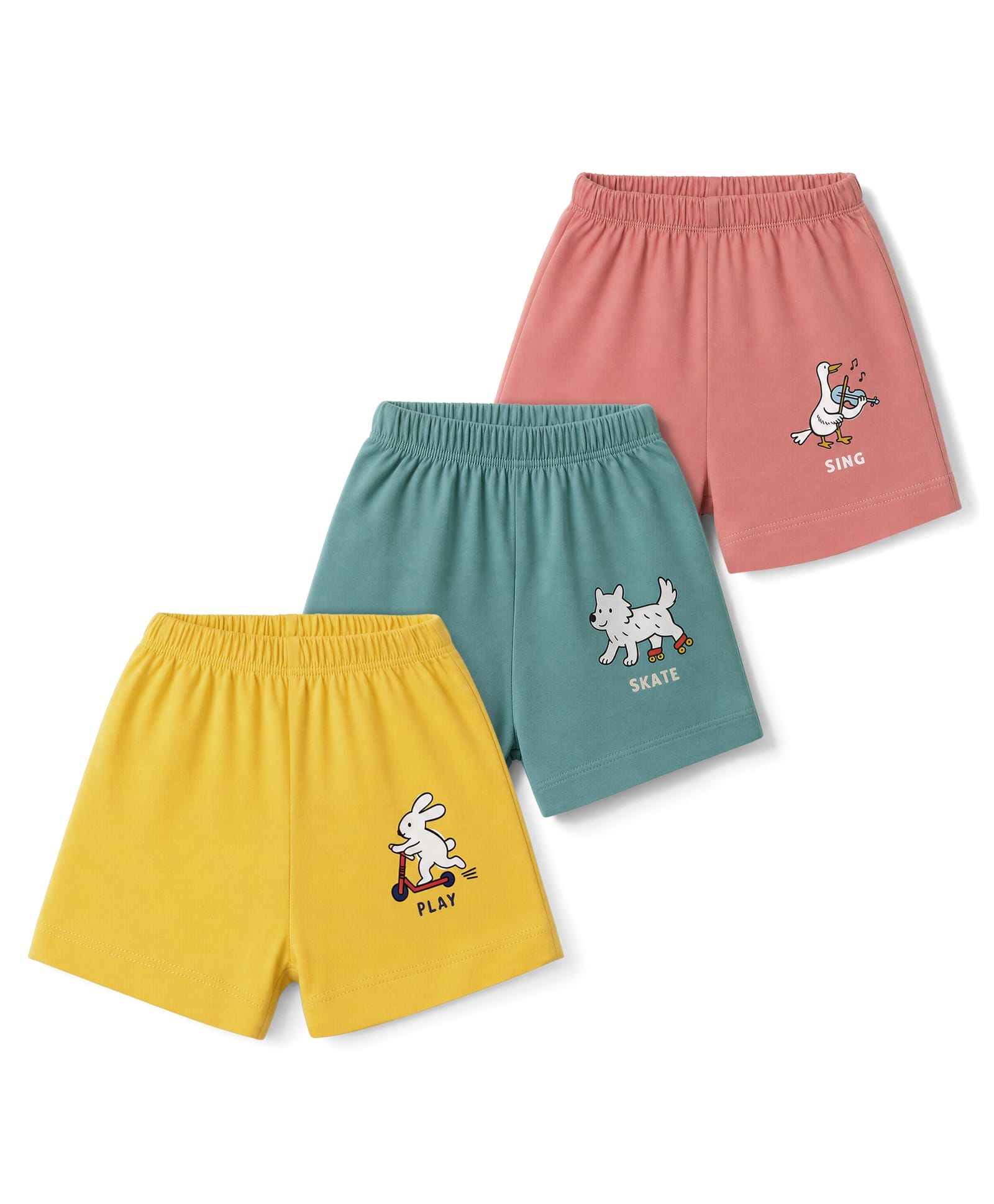 Simply Sinker Knit Knee Length Shorts with Bunny & Duck Print Pack of 3 - Turquoise Mustard & Peach-picture-22