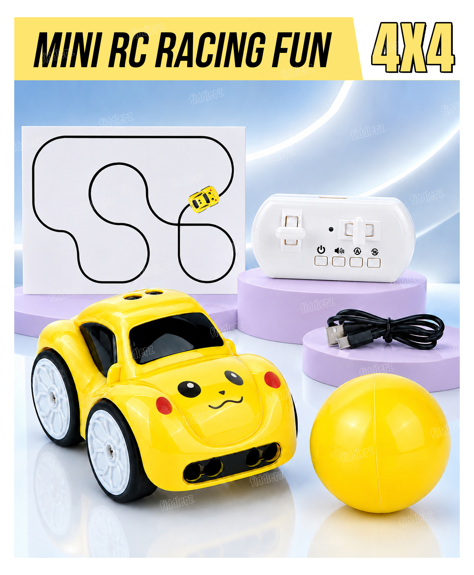 Fiddlerz Remote Control Car for Kids | Drift Car | 2.4GHz RC Drift Car with Sound & Music | Type-C Charging | Follow Mode | Escape Mode | Rechargeable Toy for Boys & Girls - Yellow-picture-17