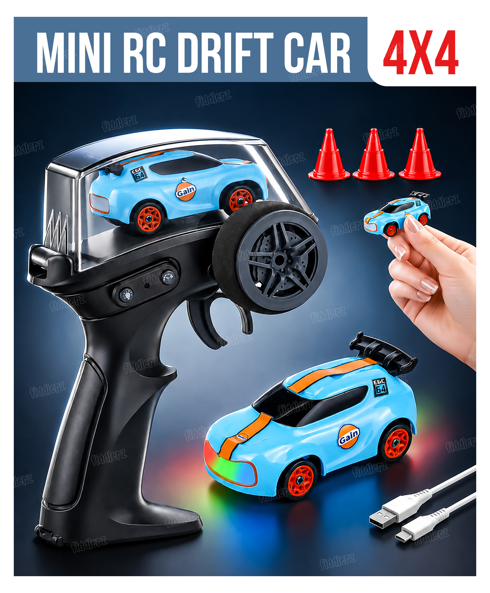 Fiddlerz Remote Control Car for Kids | High Speed RC Drift Car with Lights & Sound | Type-C Charging | Racing Car Toy for Boys & Girls - Asst-picture-32