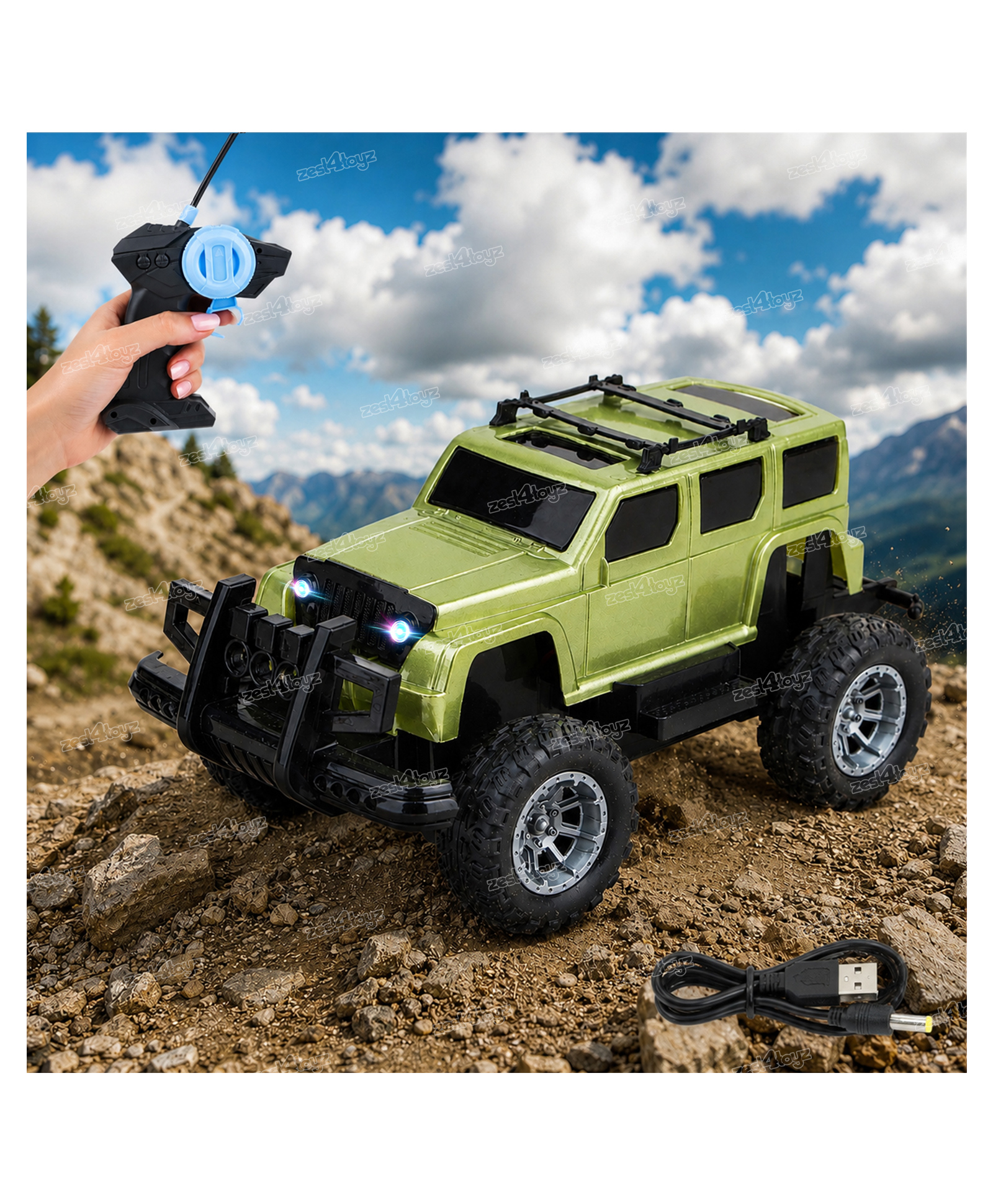 Fiddlerz Remote Control Car Toy High Speed RC Cars Rechargeable RC Jeep Car Toy Remote Cars for Boys and Girls Birthday Gift for Kids - Green-picture-25