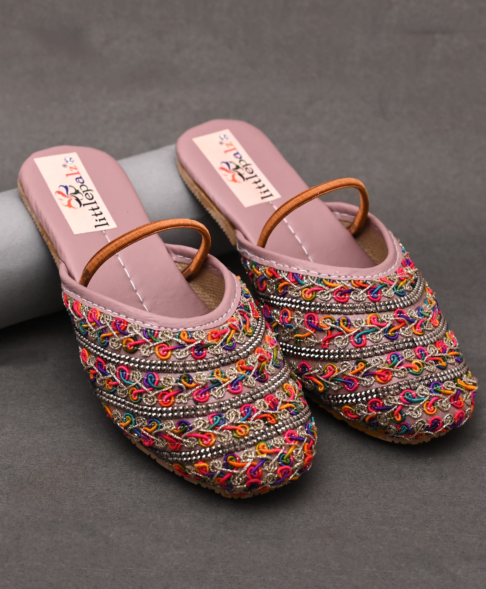 Little Palz Stone Embellished Shimmer Threadwork Detailed Sandals - Purple & Multi Colour-image-10