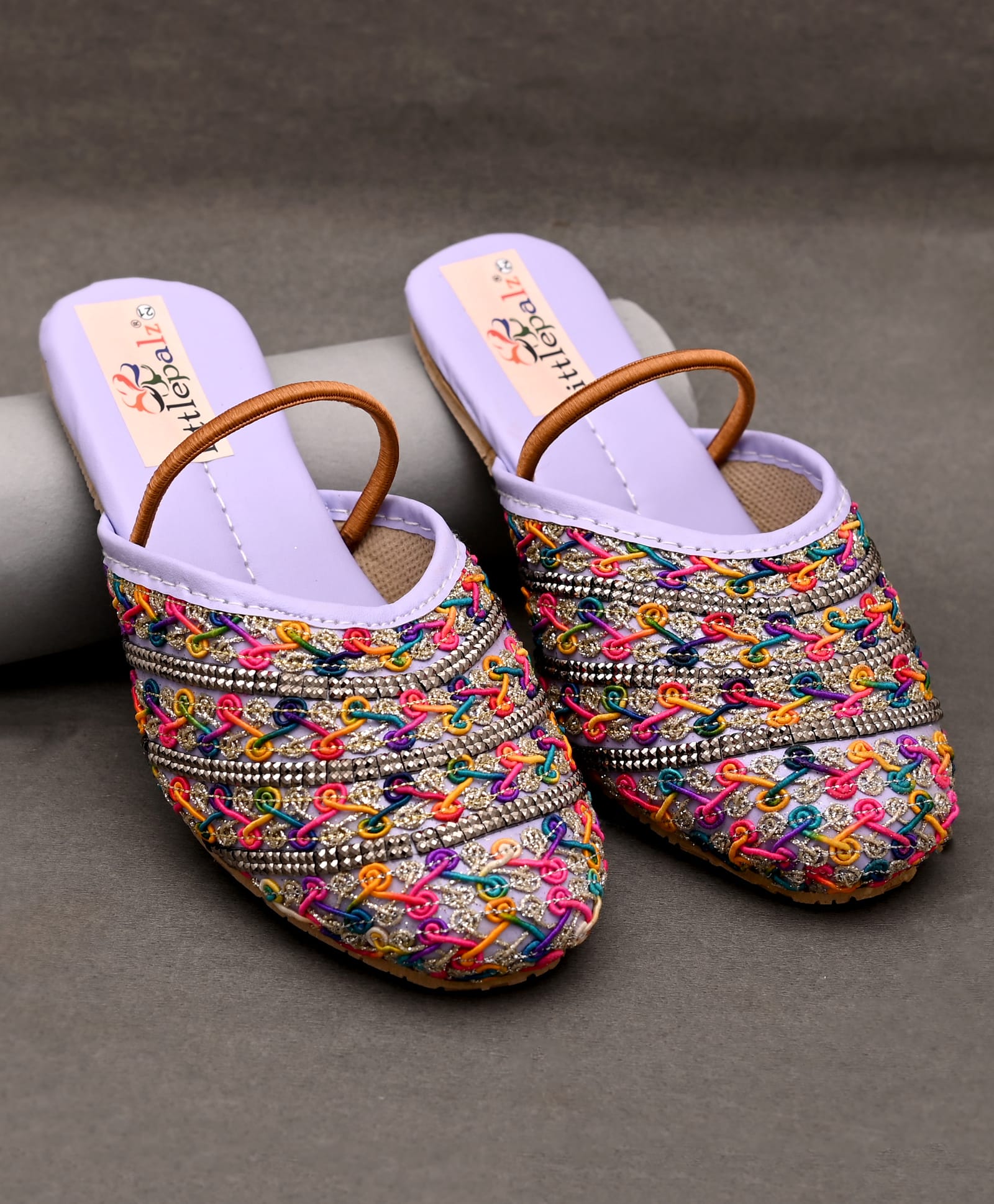 Little Palz Stone Embellished Shimmer Threadwork Detailed Sandals - Light Blue & Multi Colour-picture-10